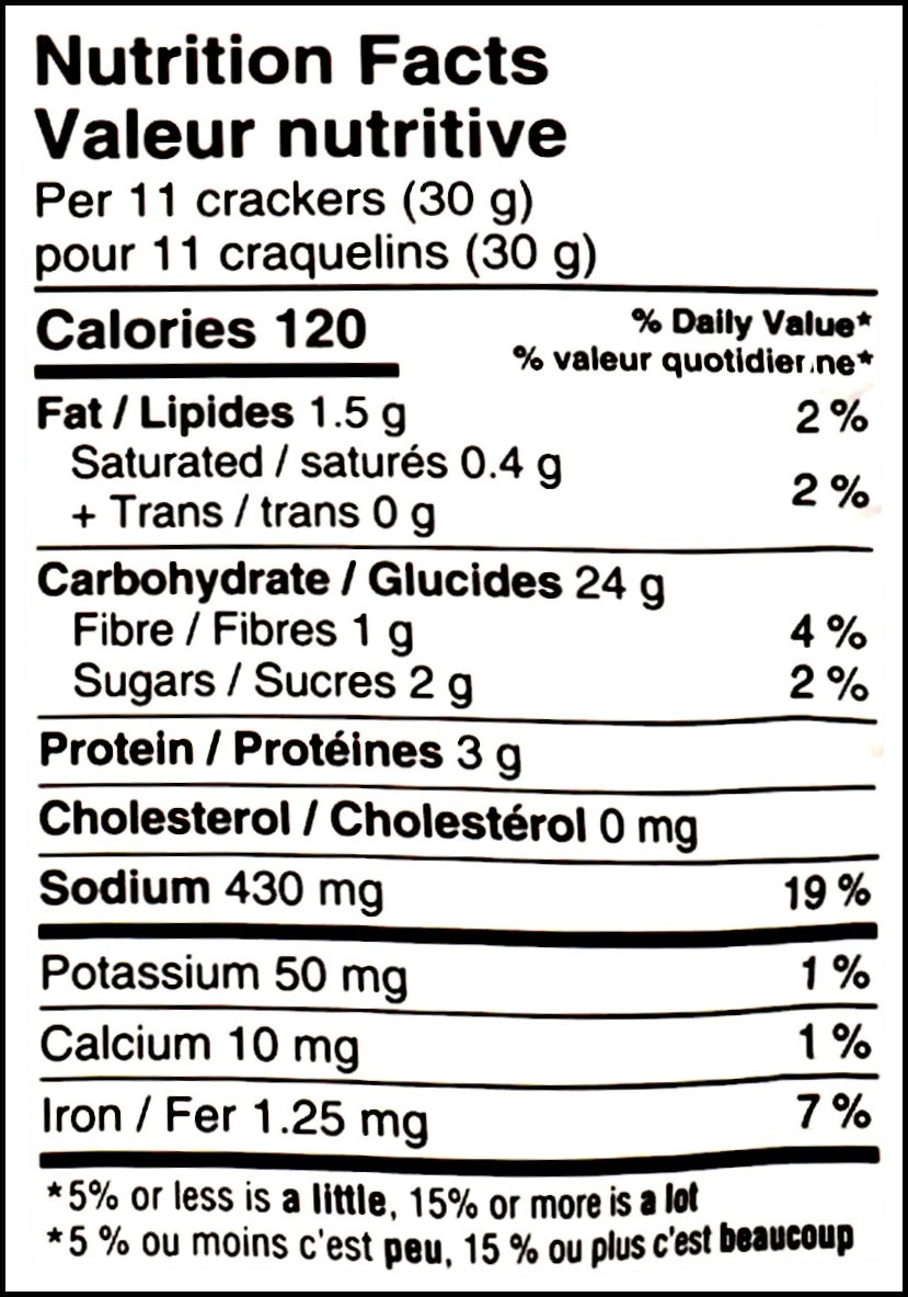 Snack Factory Buffalo Wing Pretzel Crisps, 200g/7 oz., Bag, nutrition facts label