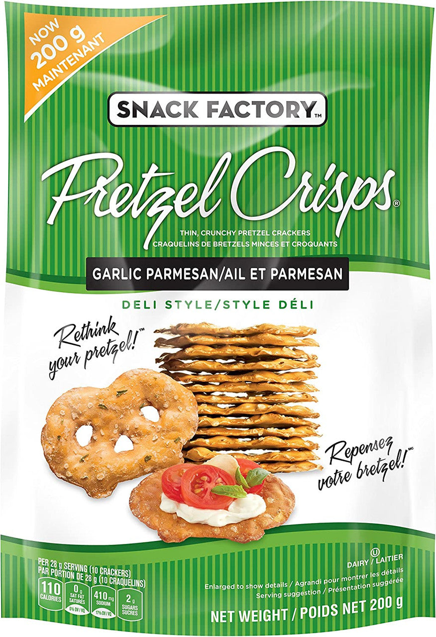 Snack Factory Garlic Parmesan Deli Style Pretzel Crisps, 200g/7 oz. Bag