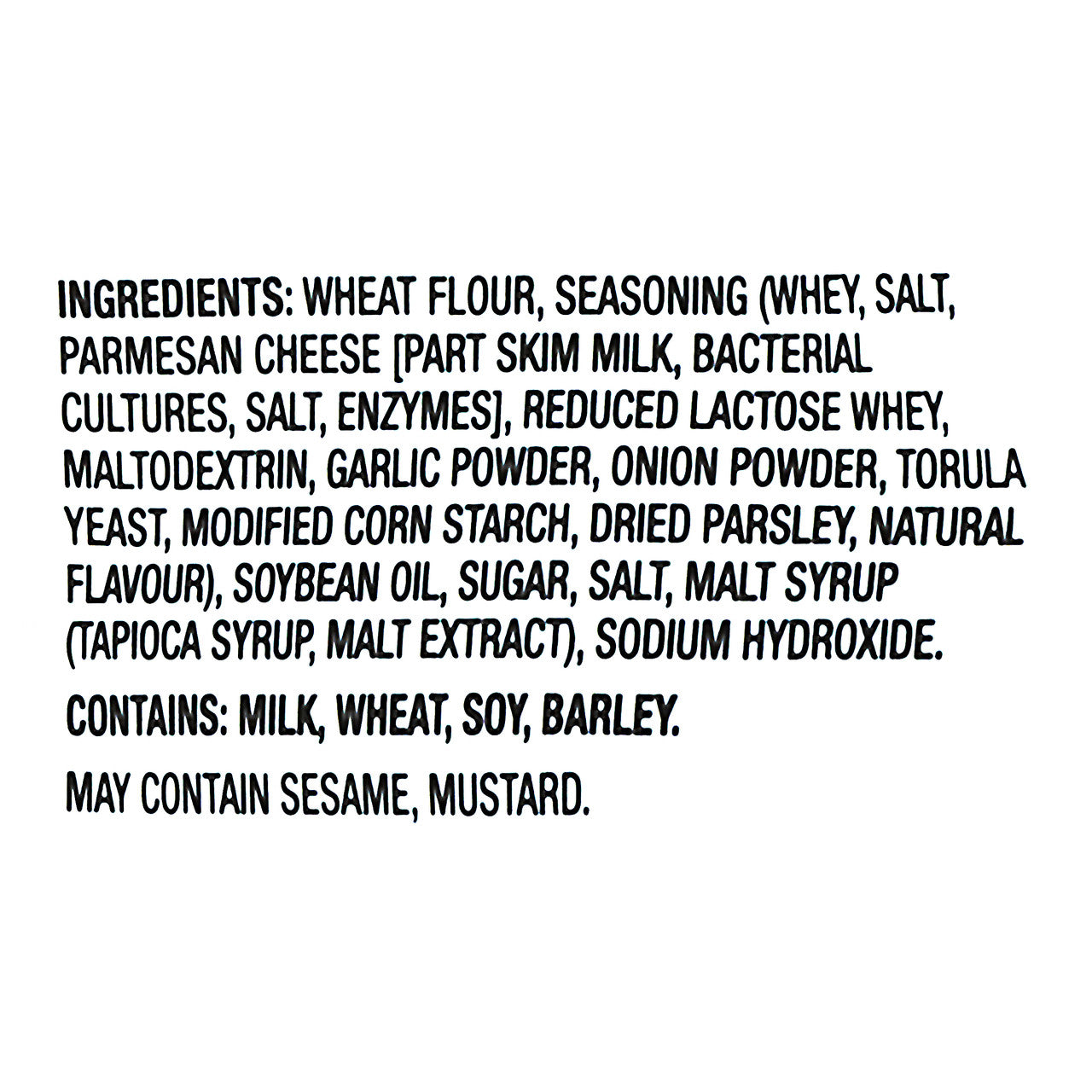 Snack Factory Garlic Parmesan Deli Style Pretzel Crisps, 200g/7 oz. Ingredients