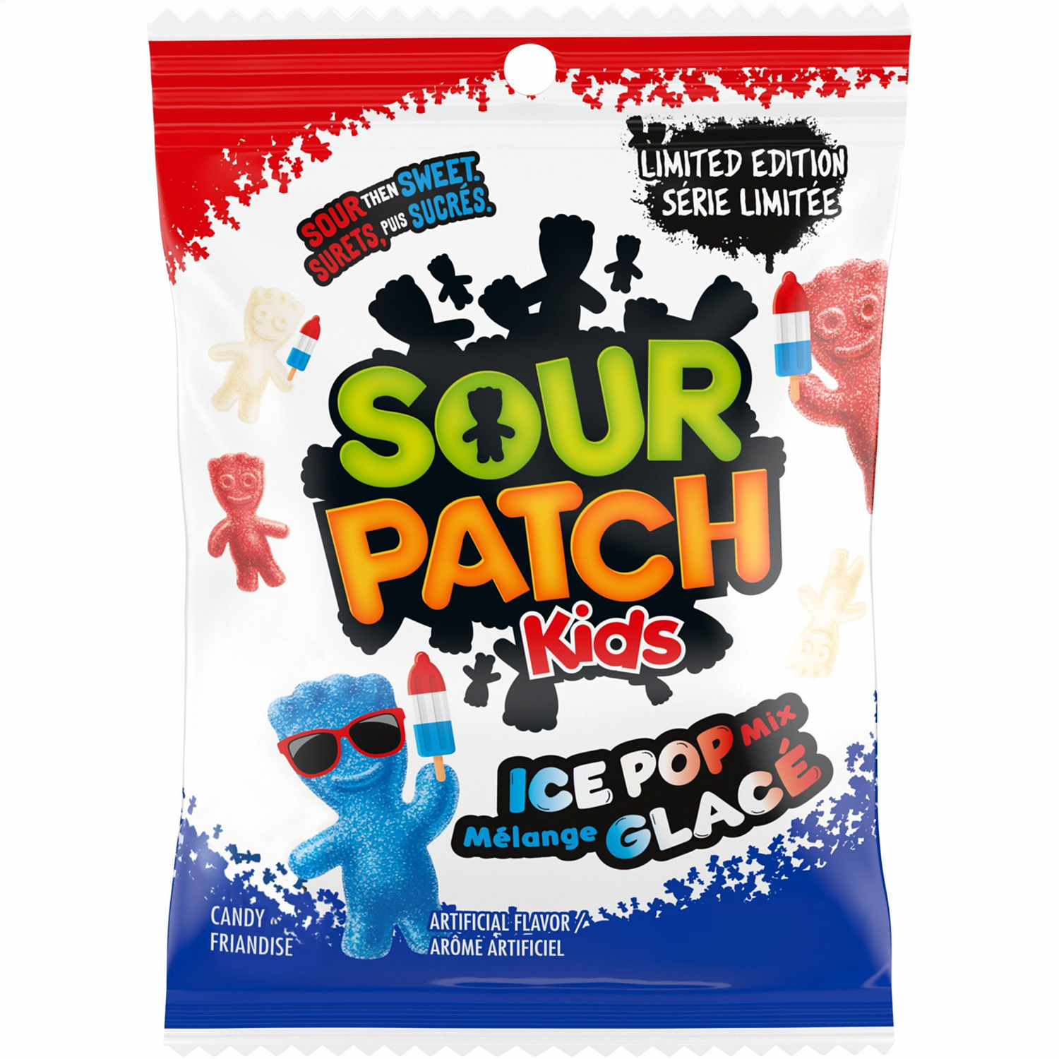 Sour Patch Kids ICE POP MIX Gummy Candy, 150g/5.2 oz with colorful design and character illustration.