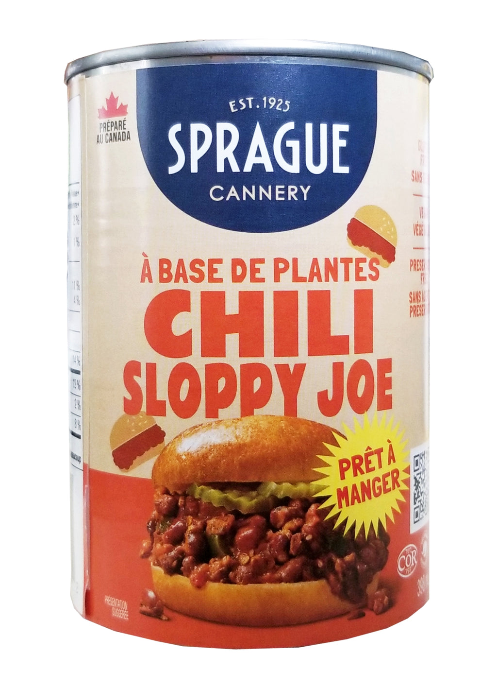 Sprague Cannery Plant-Based Sloppy Joes Chili, Ready to Eat, 398mL/14 fl. oz. Can {Imported from Canada}