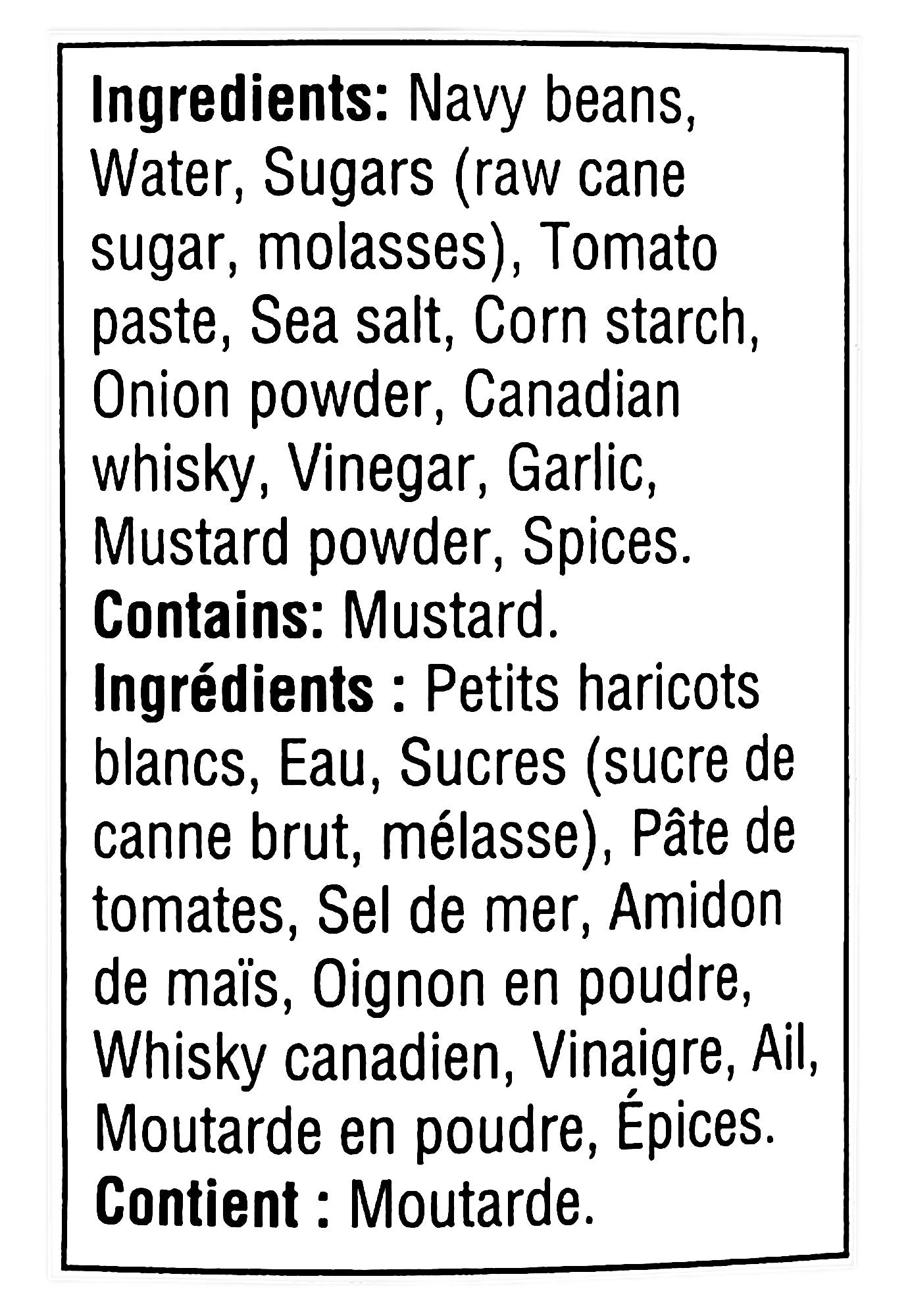 Sprague Vegan Campfire Baked Beans, Ready to Eat, 398ml/13.5 oz., Can, ingredients label.