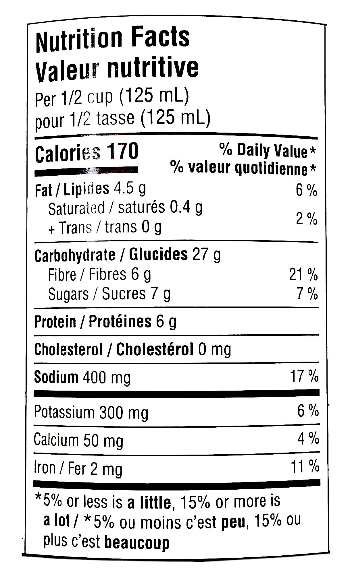 Sprague Vegan Curried Chickpeas, Ready to Eat, 425g/15 oz., Can, nutrition facts label.
