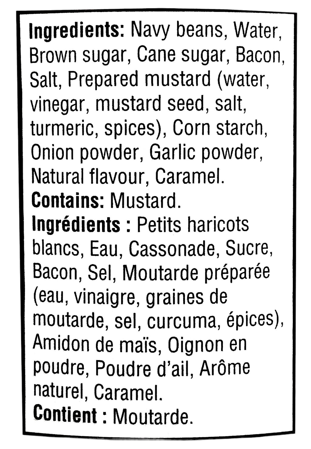 Sprague The Original Cowboy Baked Beans, Ready to Eat, 398ml/13.5 oz., Can, ingredients label.