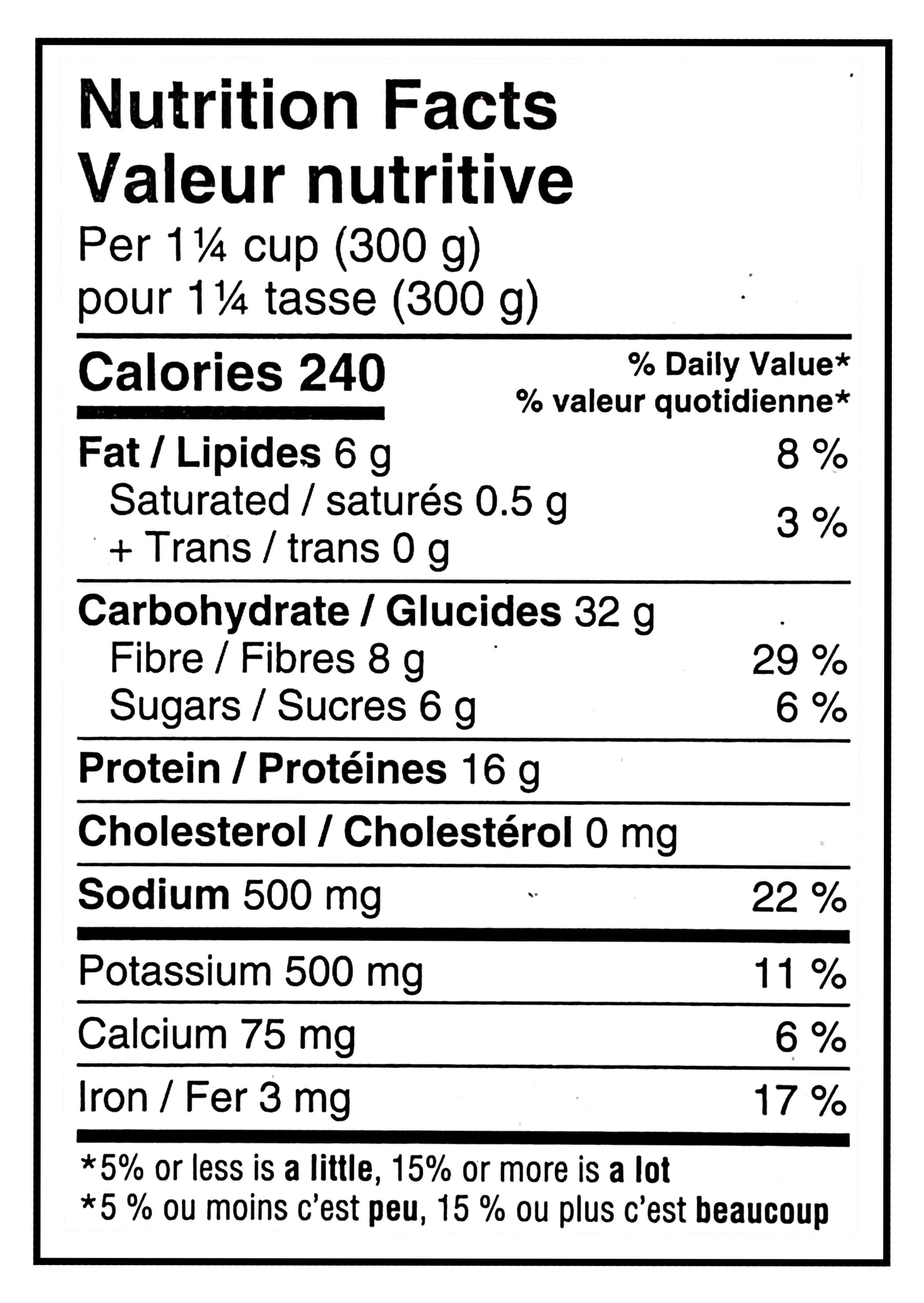 Sprague Cannery Plant-Based Triple Bean Chili, Ready to Eat, 8x425g - Nutrition Facts Label