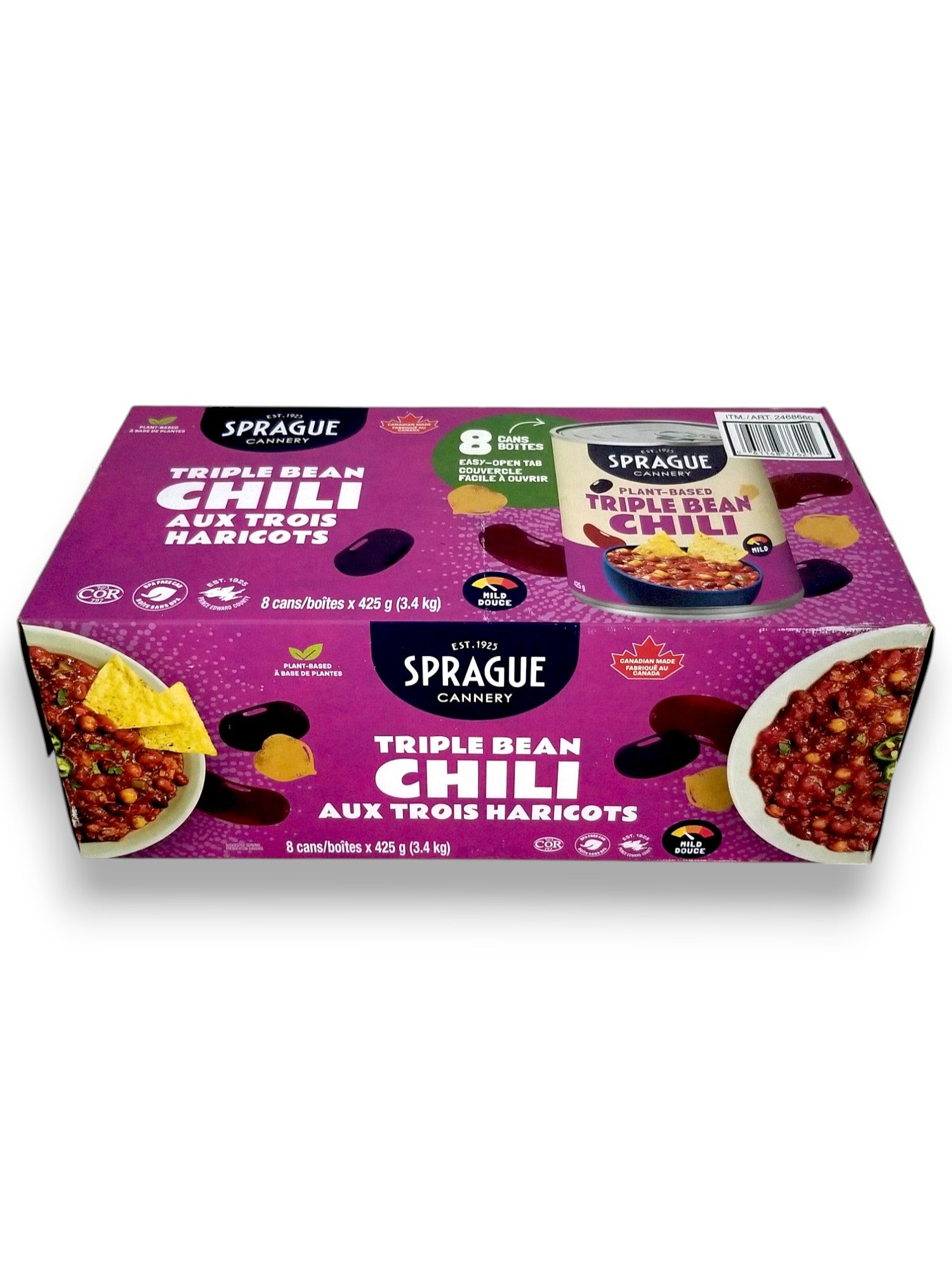 Sprague Cannery Plant-Based Triple Bean Chili, Ready to Eat, 8x425g - Top Of Box