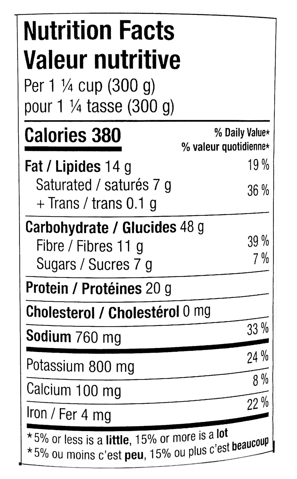 Sprague Cannery Plant-Based White Bean Chili, Ready to Eat, 425g/15 oz., Can, nutrition facts label.