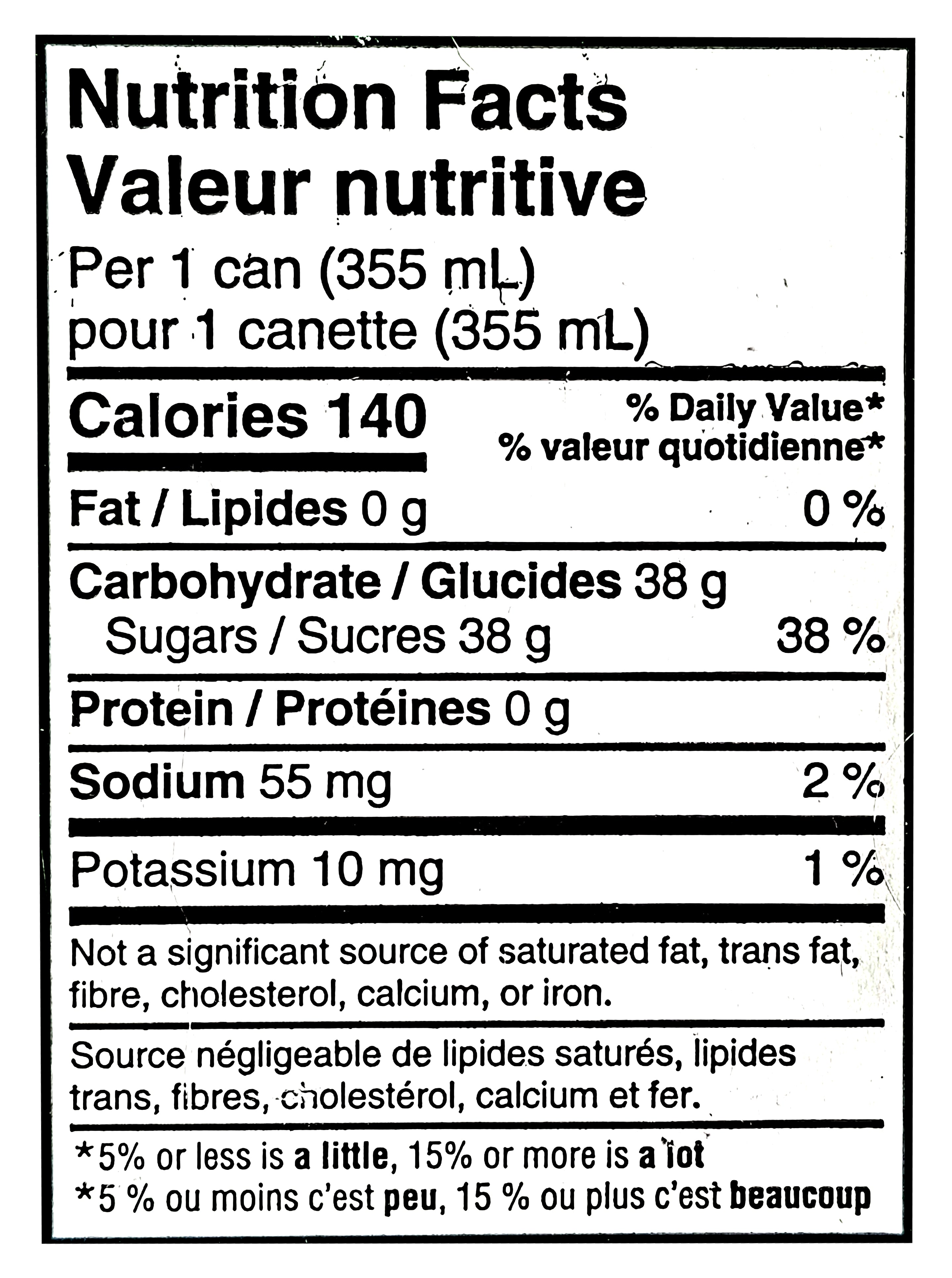 Nutrition facts label for Sprite Lemon-Lime And Tea Flavored Soda, 4.26L, 12x355mL/12.5 fl. oz