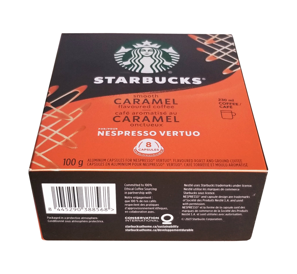 Starbucks Smooth Caramel Flavored Coffee, Capsules for Nespresso Vertuo, 8 count, 100g/3.5 oz. Box {Imported from Canada}