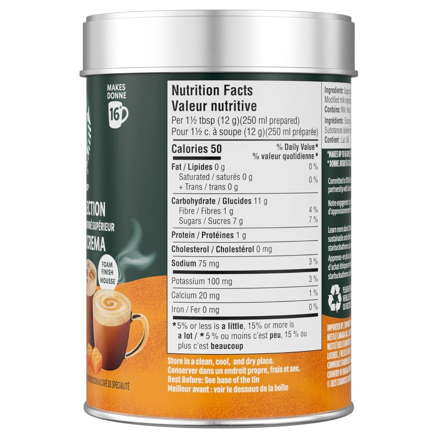 Starbucks Crema Collection Salted Caramel Hot Chocolate Mix 202 g, side view