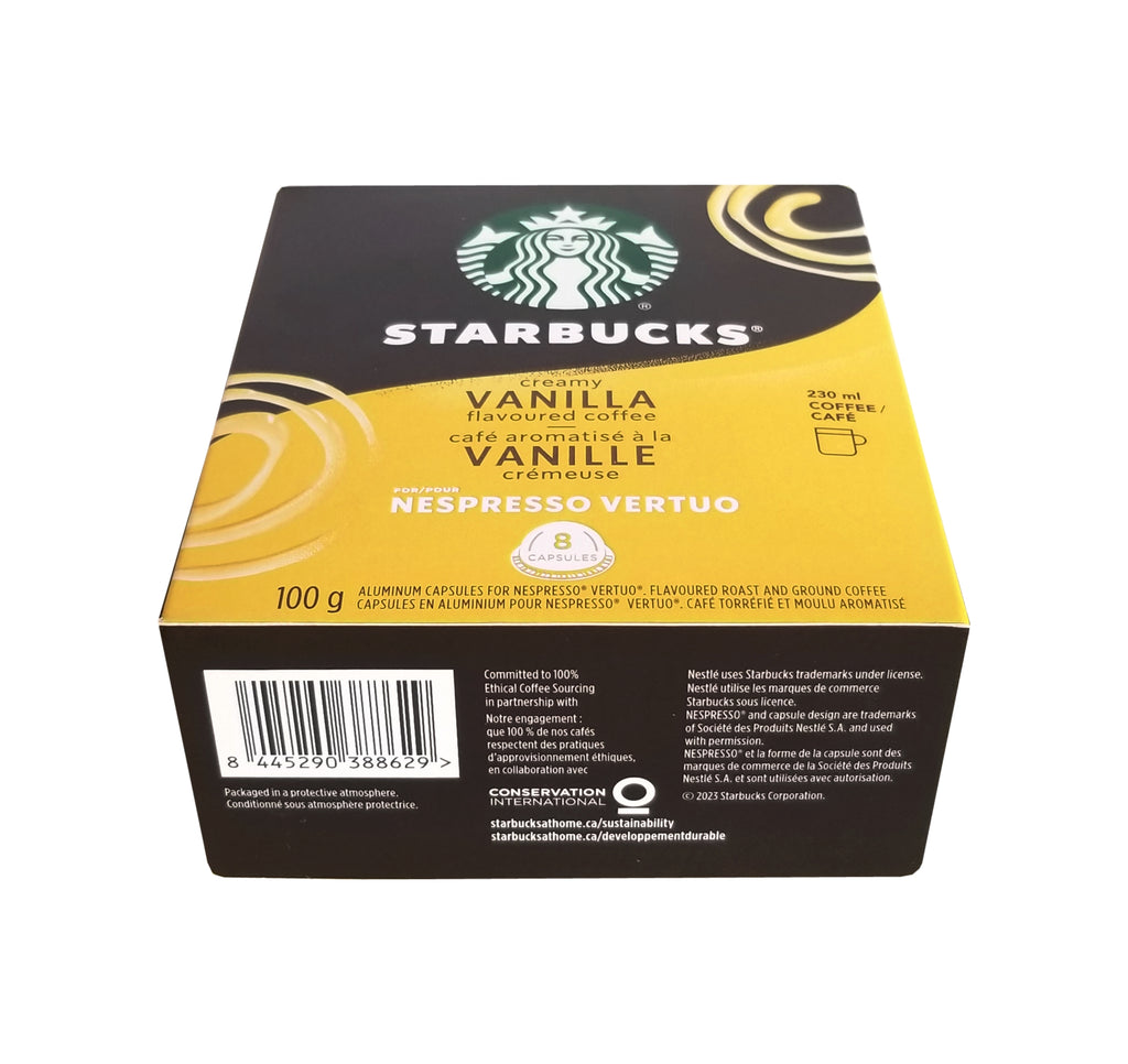 Starbucks Creamy Vanilla Flavored Coffee, Capsules for Nespresso Vertuo, 8 count, 100g/3.5 oz