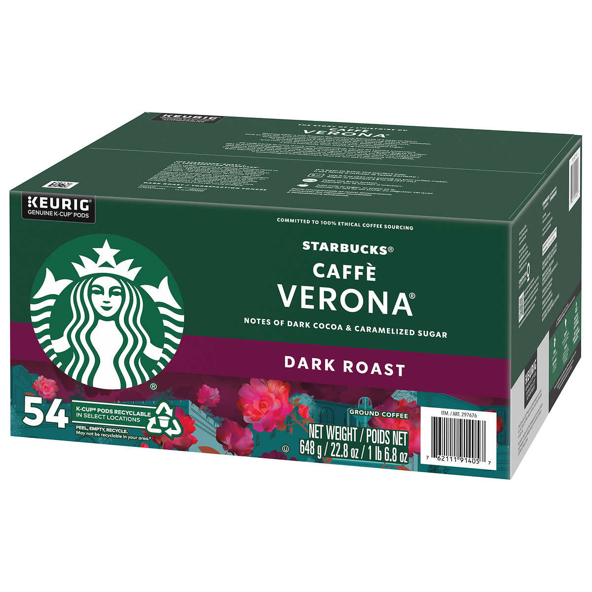 Starbucks Caffe Verona Dark Roast Coffee, K-Cups, 54 Count, 648g/22.8oz Box