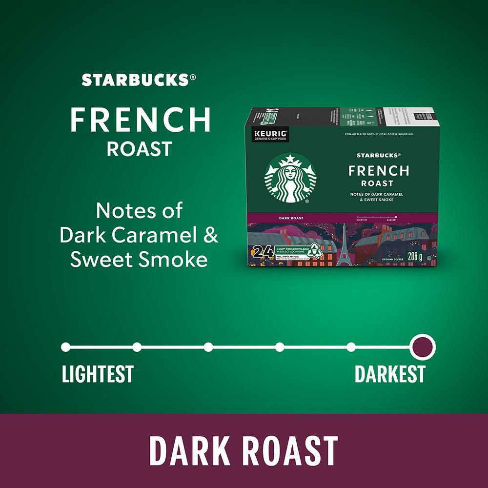 Starbucks French Roast Coffee K-Cups, 24 Count Box Roast type