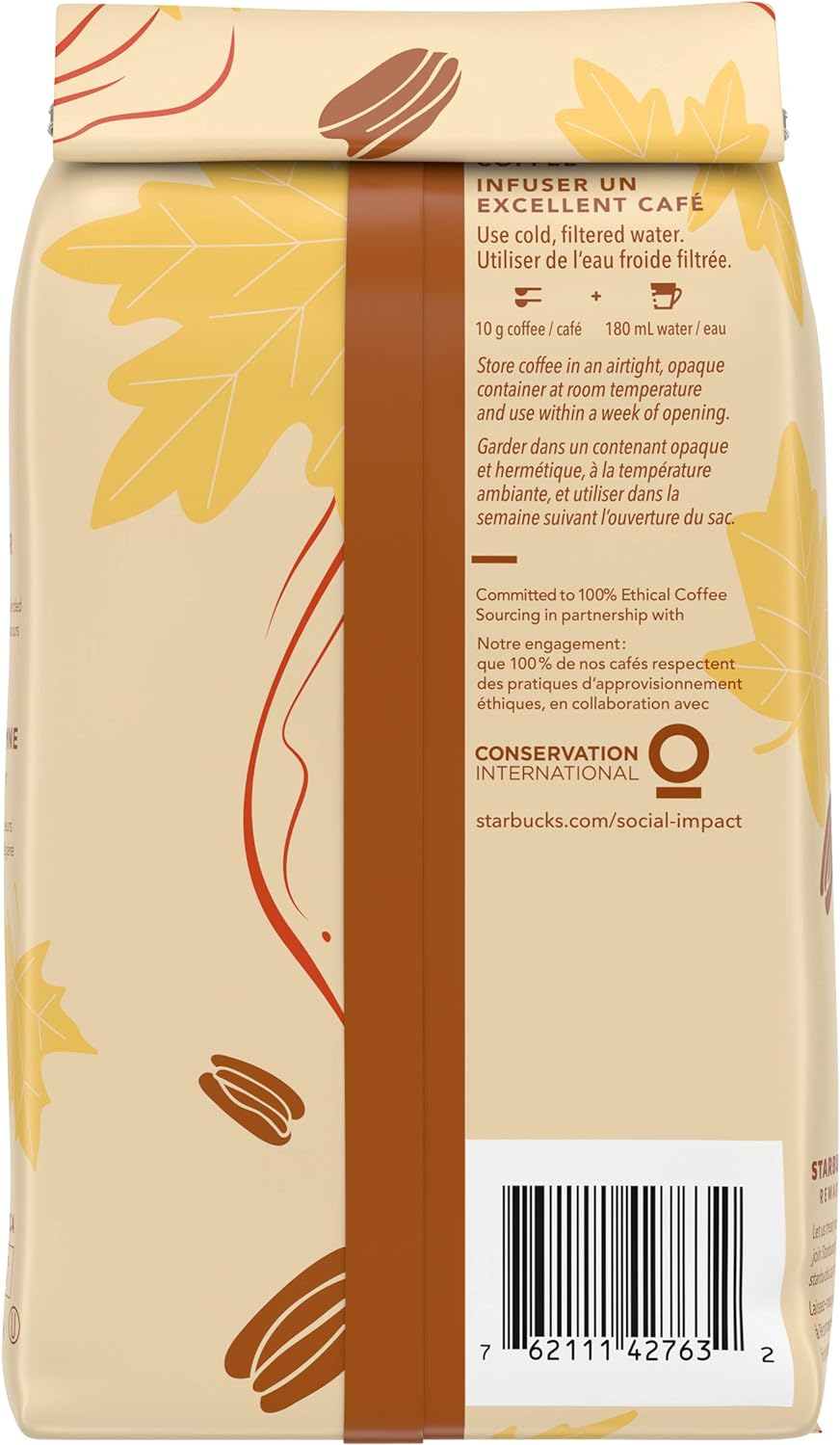 Starbucks Maple Pecan Flavored Ground Coffee, 311g/10.9 oz Bag Back Side