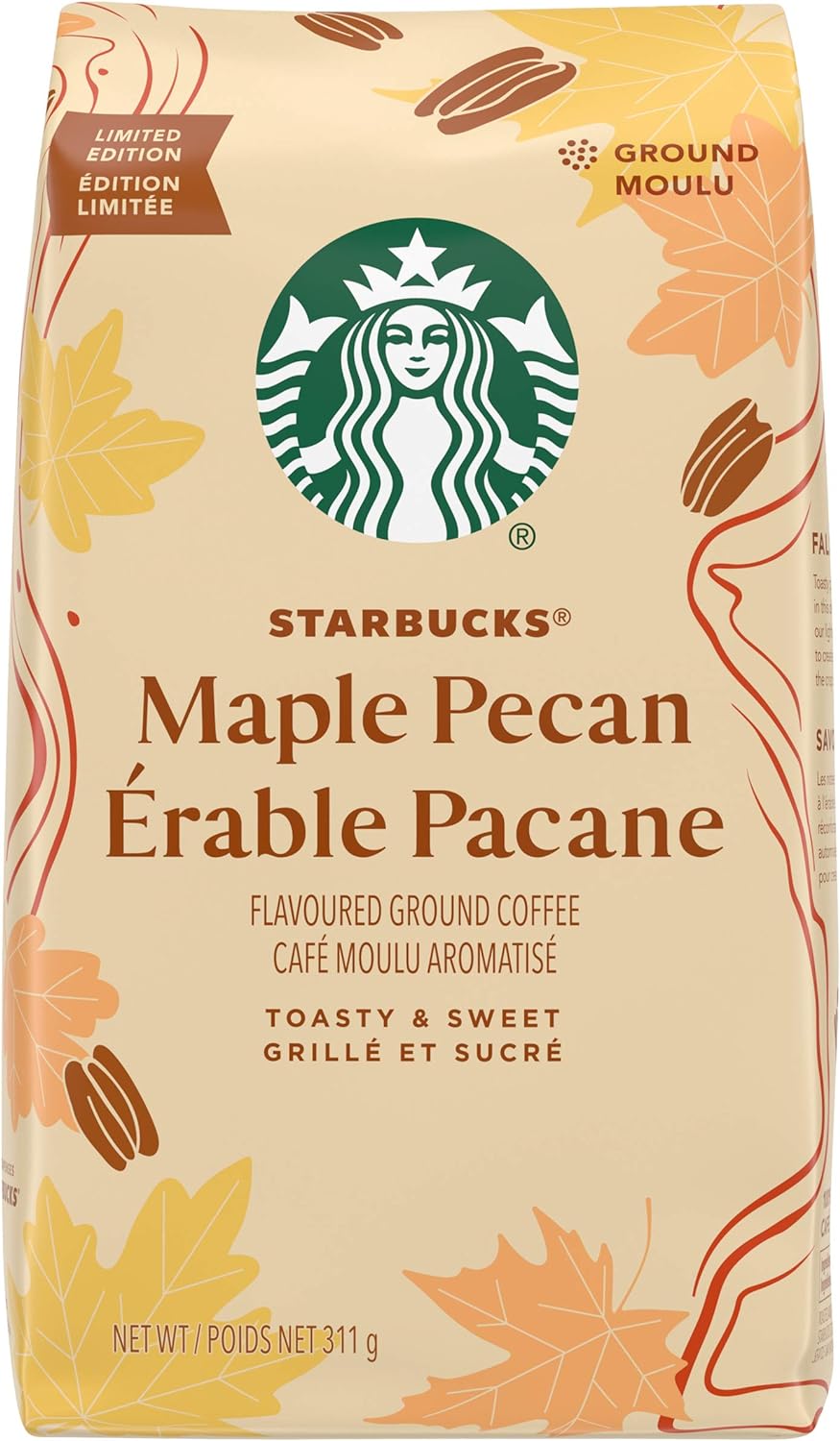 Starbucks Maple Pecan Flavored Ground Coffee, 311g/10.9 oz Bag Front Side