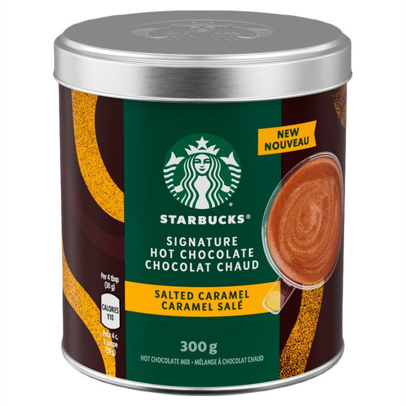 Starbucks Signature Hot Chocolate Mix, Salted Caramel Flavor, 300g/10.5 oz. Can Front Side