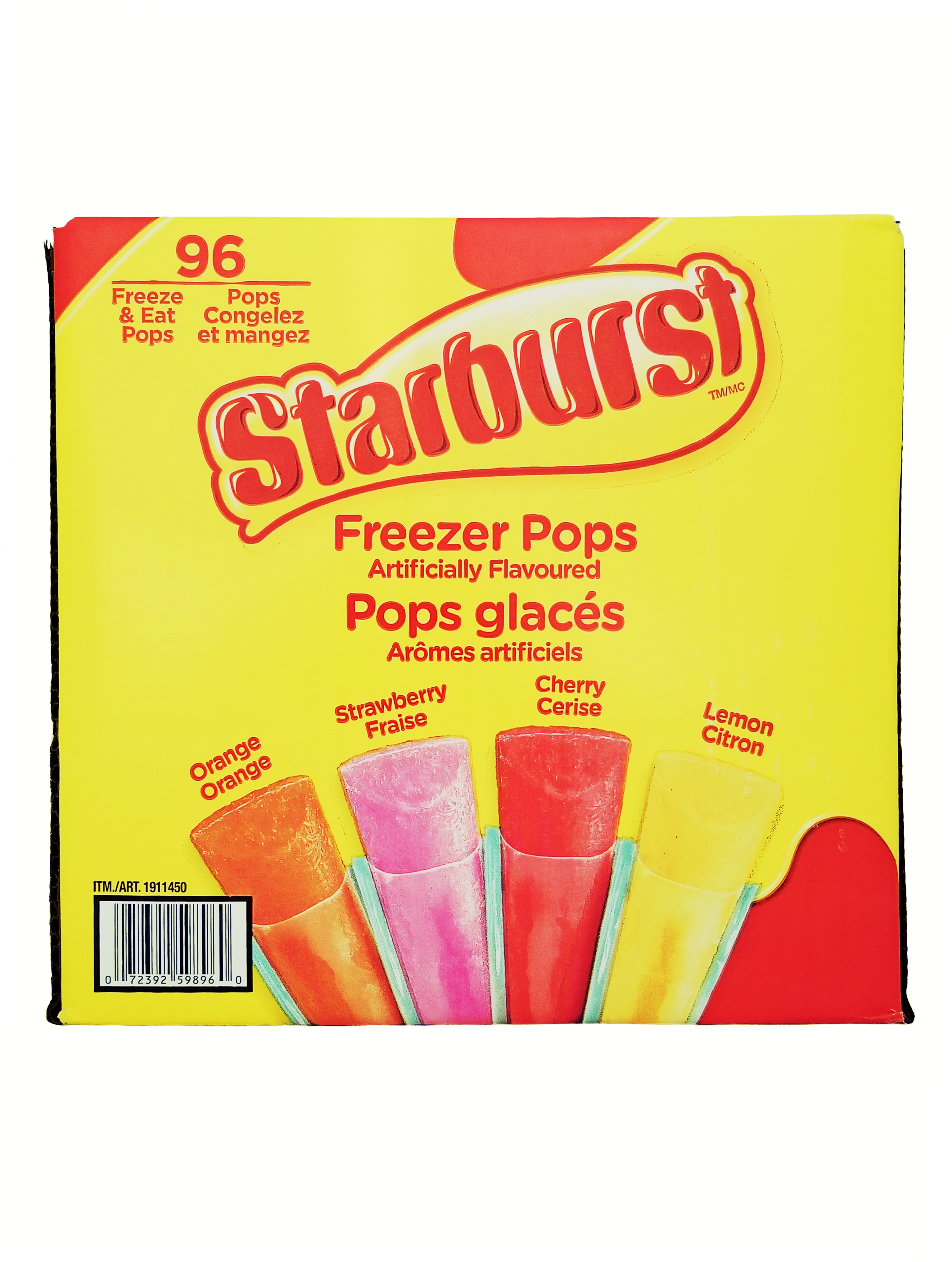 Box of Starburst Freeze Pops, 96 x 54ml/1.9 fl. oz with colorful packaging on a white background.