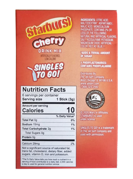 Starburst Zero Sugar Cherry Flavored Drink Mix, 6 packets, 16.7g/0.6 oz. Box {Imported from Canada}