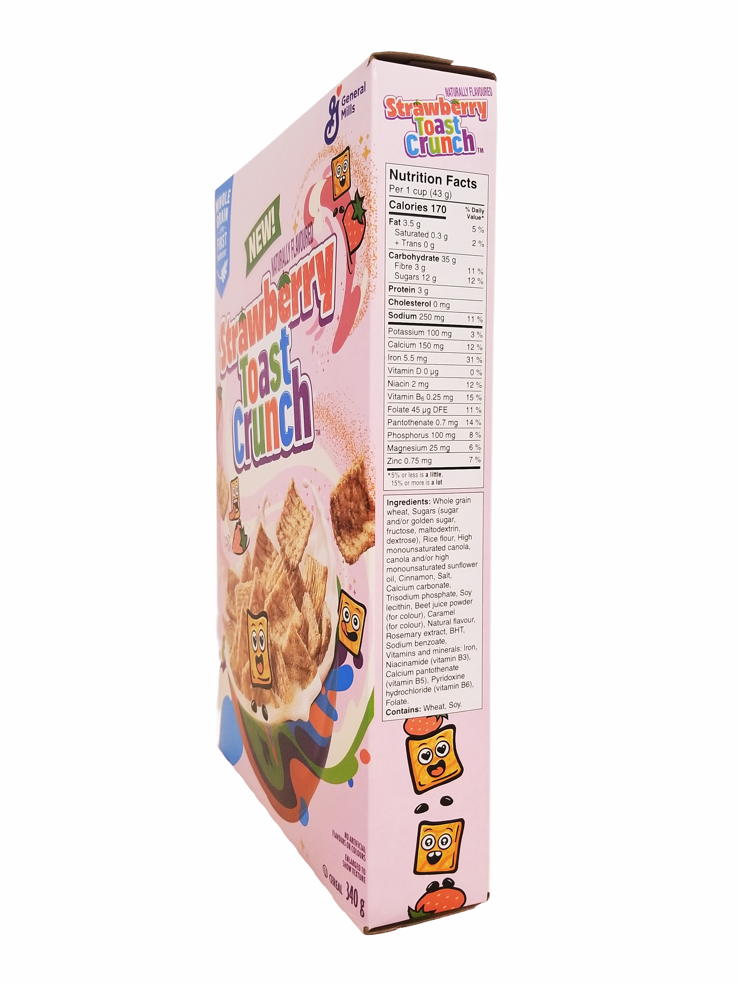 Box of Strawberry Toast Crunch cereal with colorful design on a white background