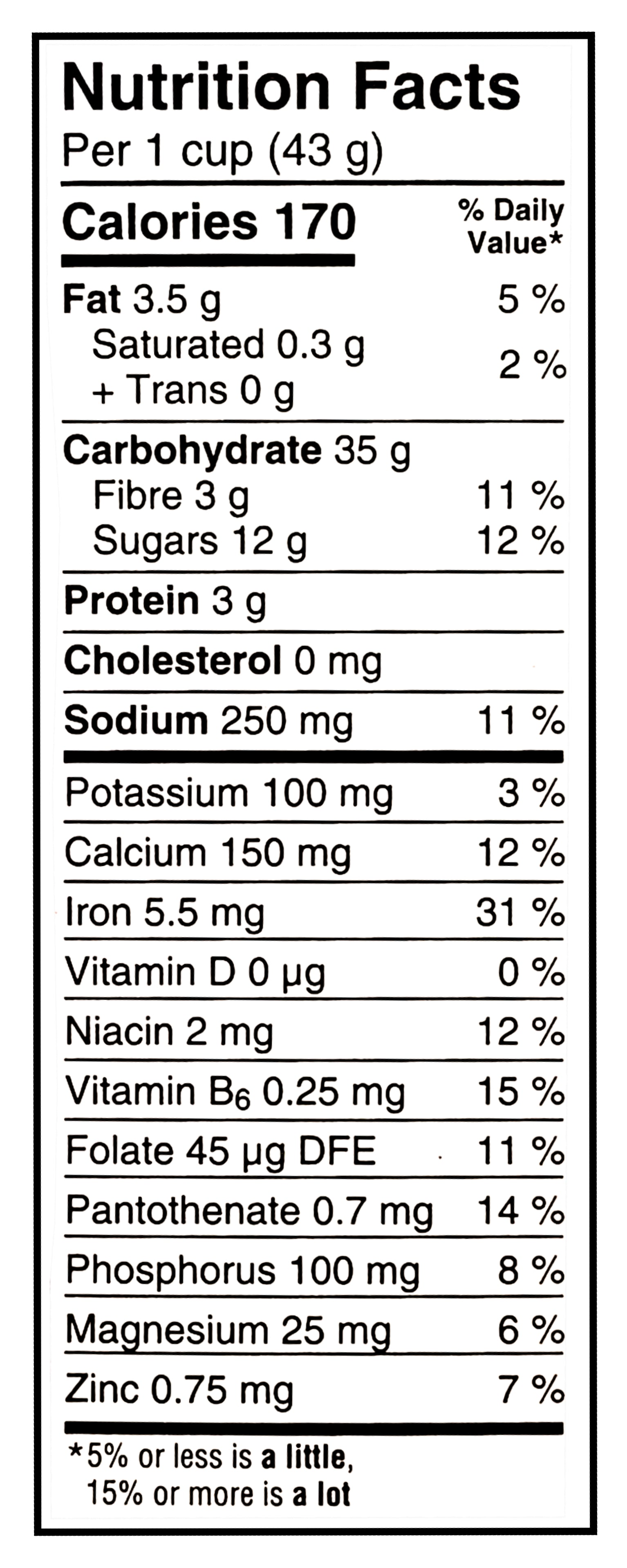 Nutrition facts label for a Strawberry Toast Crunch Cereal, 340g/11.9 oz