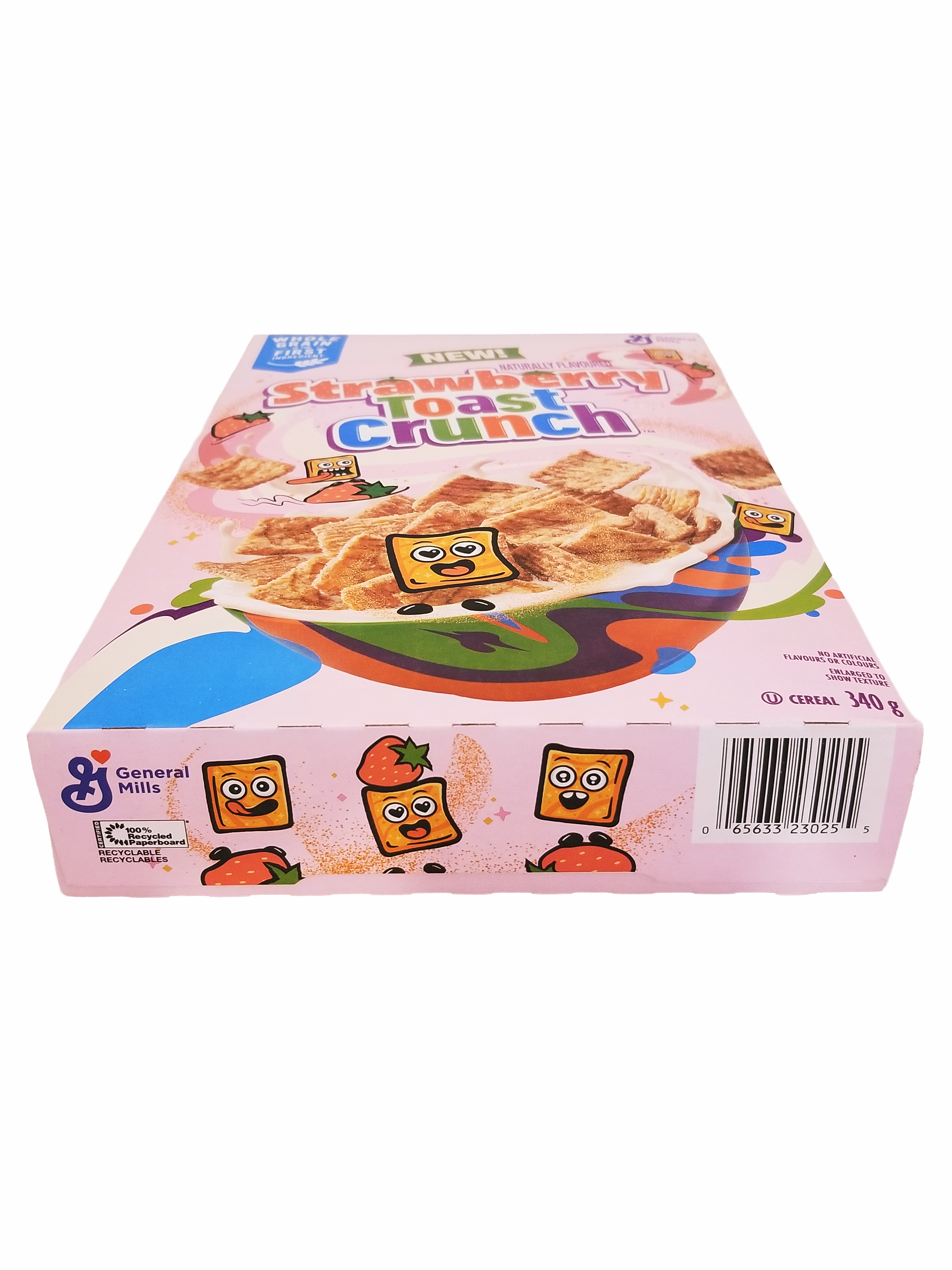 Box of Strawberry Toast Crunch cereal with General Mills logo on a white background