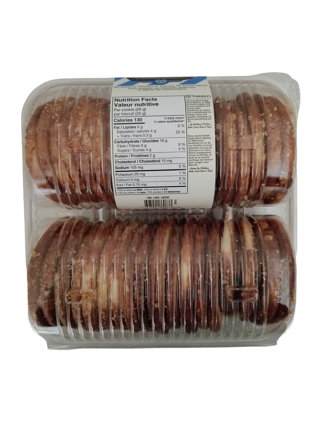 Bottom of Sugar Bowl Bakery Palmier Pastry Cookies 907g/32 oz with a label on a white background