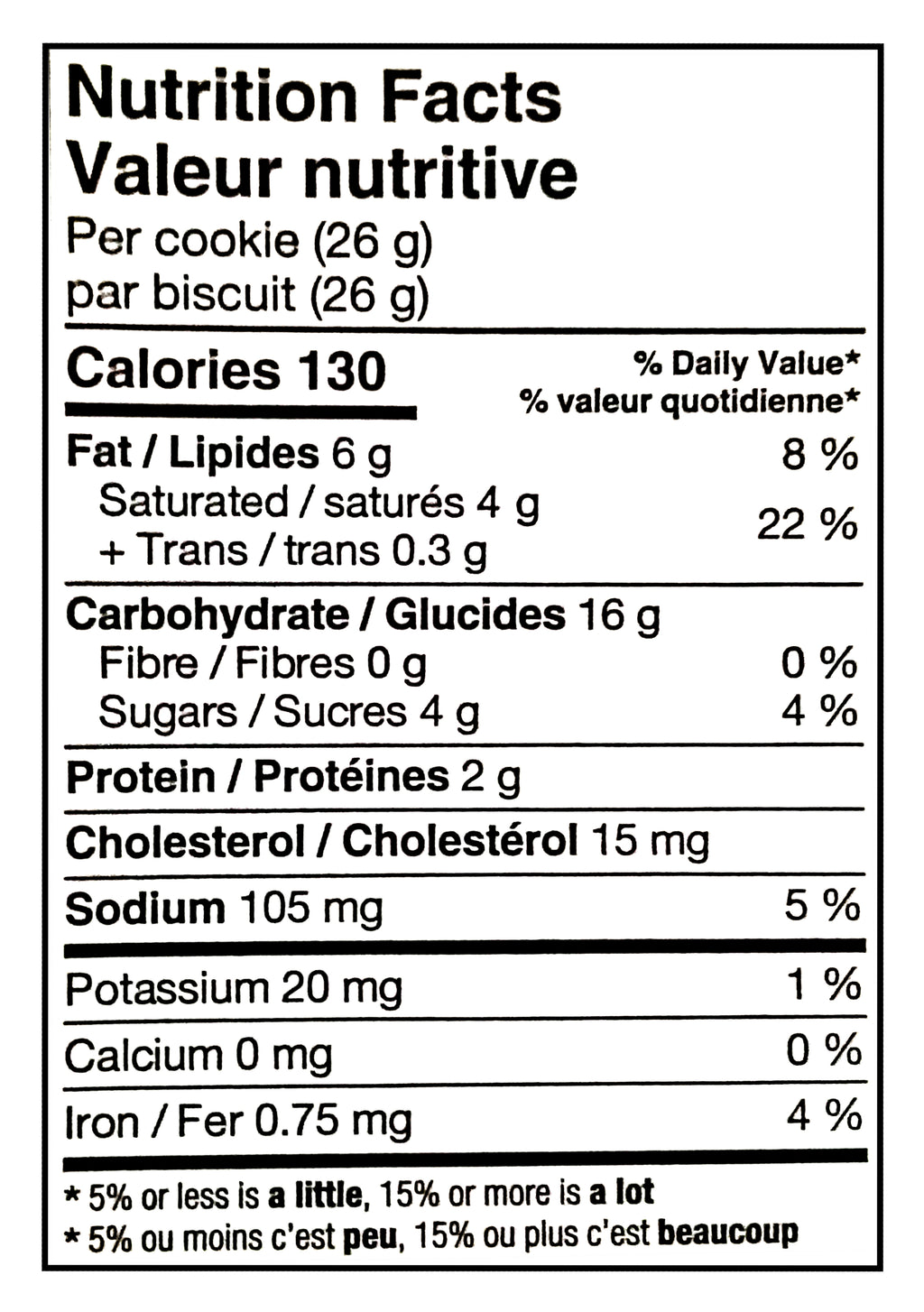 Nutrition facts label of Sugar Bowl Bakery Palmier Pastry Cookies 907g/32 oz on a white background