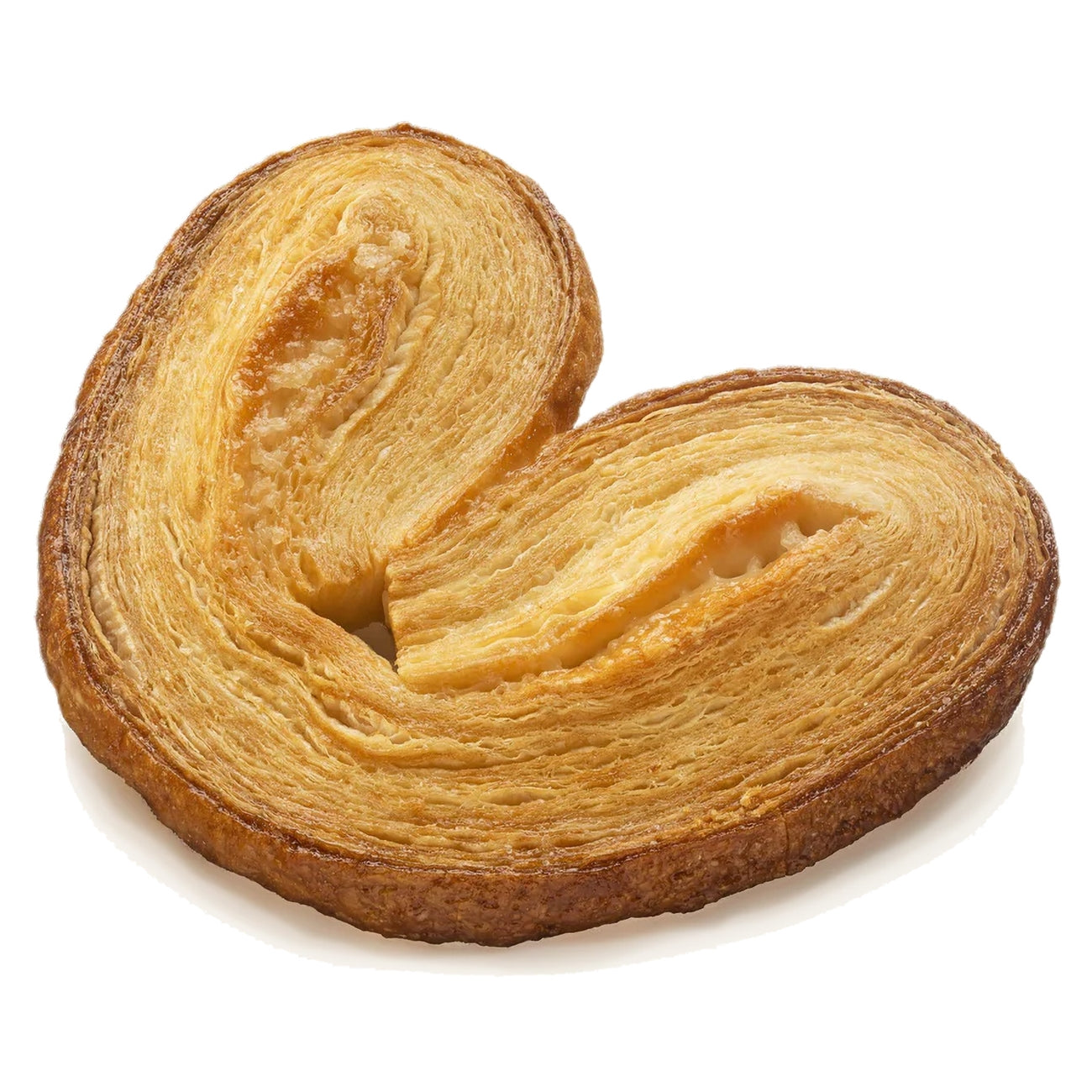 Palmiers Pastry with a heart shape on a white background