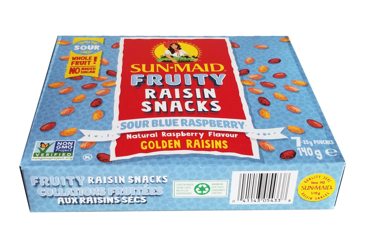 Sun-Maid Fruity Raisin Snacks, Sour Blue Raspberry, 140g/5 oz. Box {Imported from Canada}