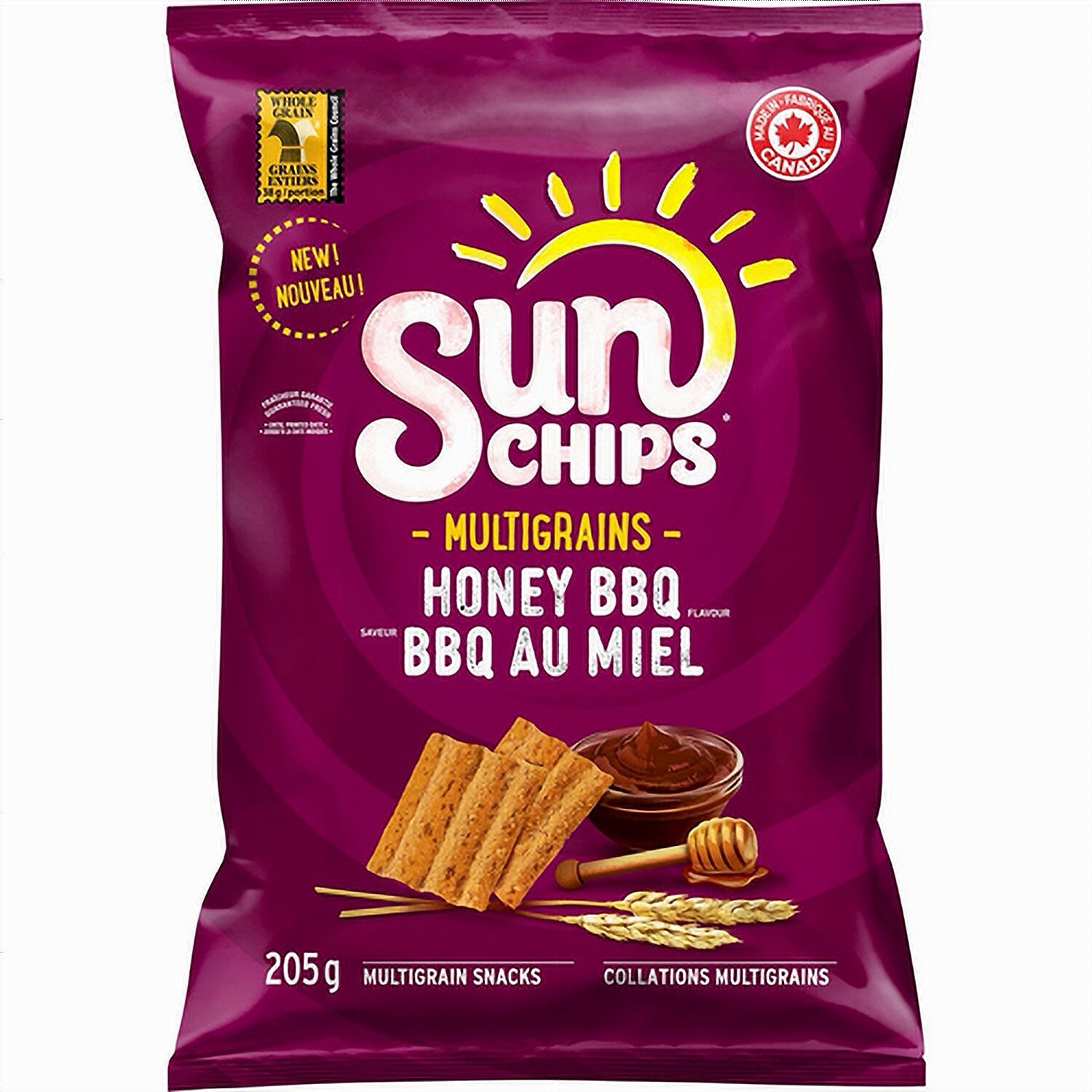 Sun Chips Honey BBQ, Multigrain Wavy Chips, Made in Canada, 205g (7.2oz)