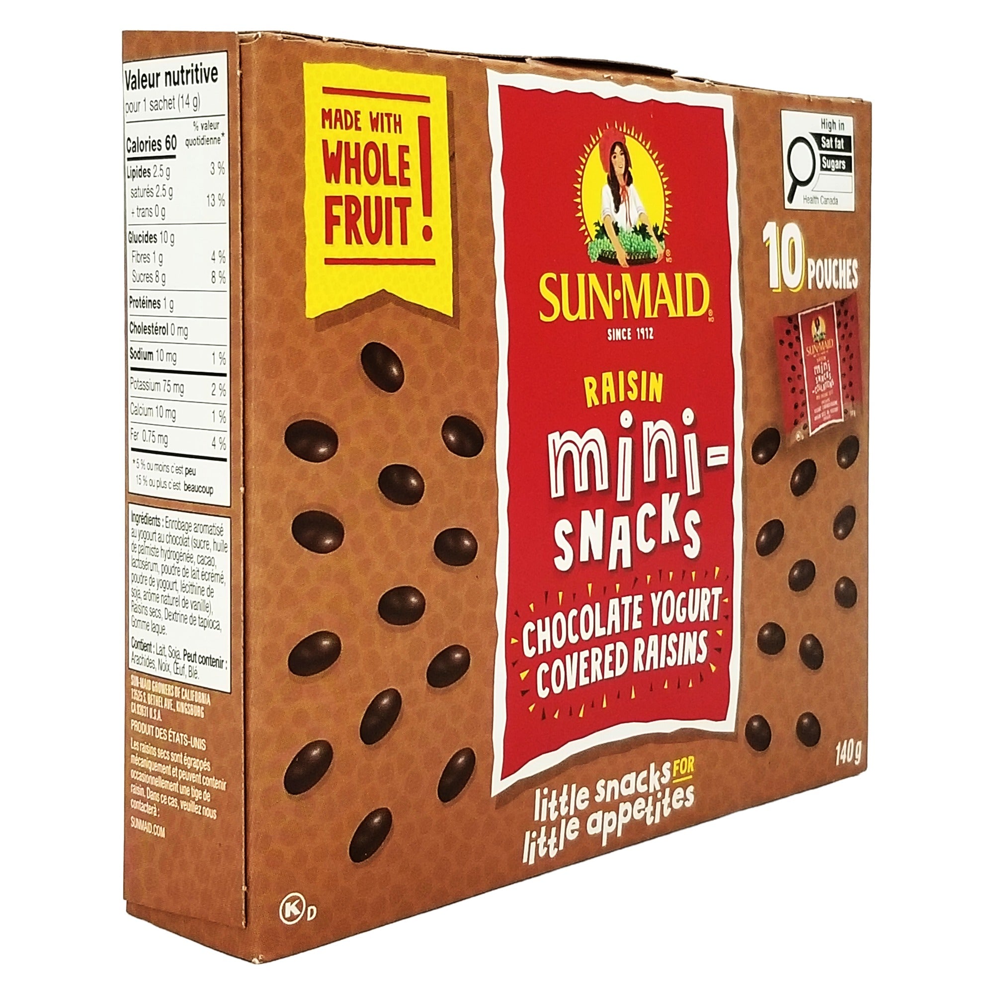 Sun-Maid Chocolate Yogurt Raisin Mini-Snacks – 10-Count Pouches, 140g (5 oz)