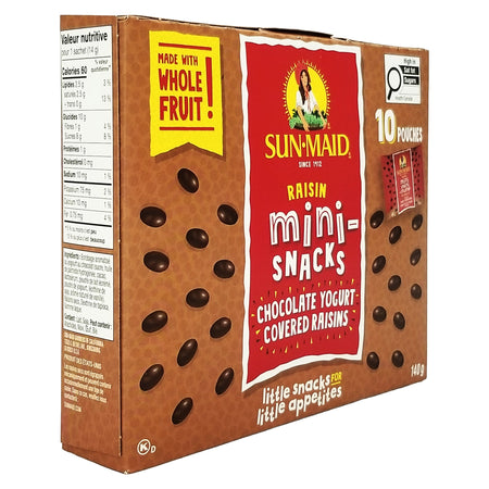Sun-Maid Chocolate Yogurt Raisin Mini-Snacks – 10-Count Pouches, 140g (5 oz)