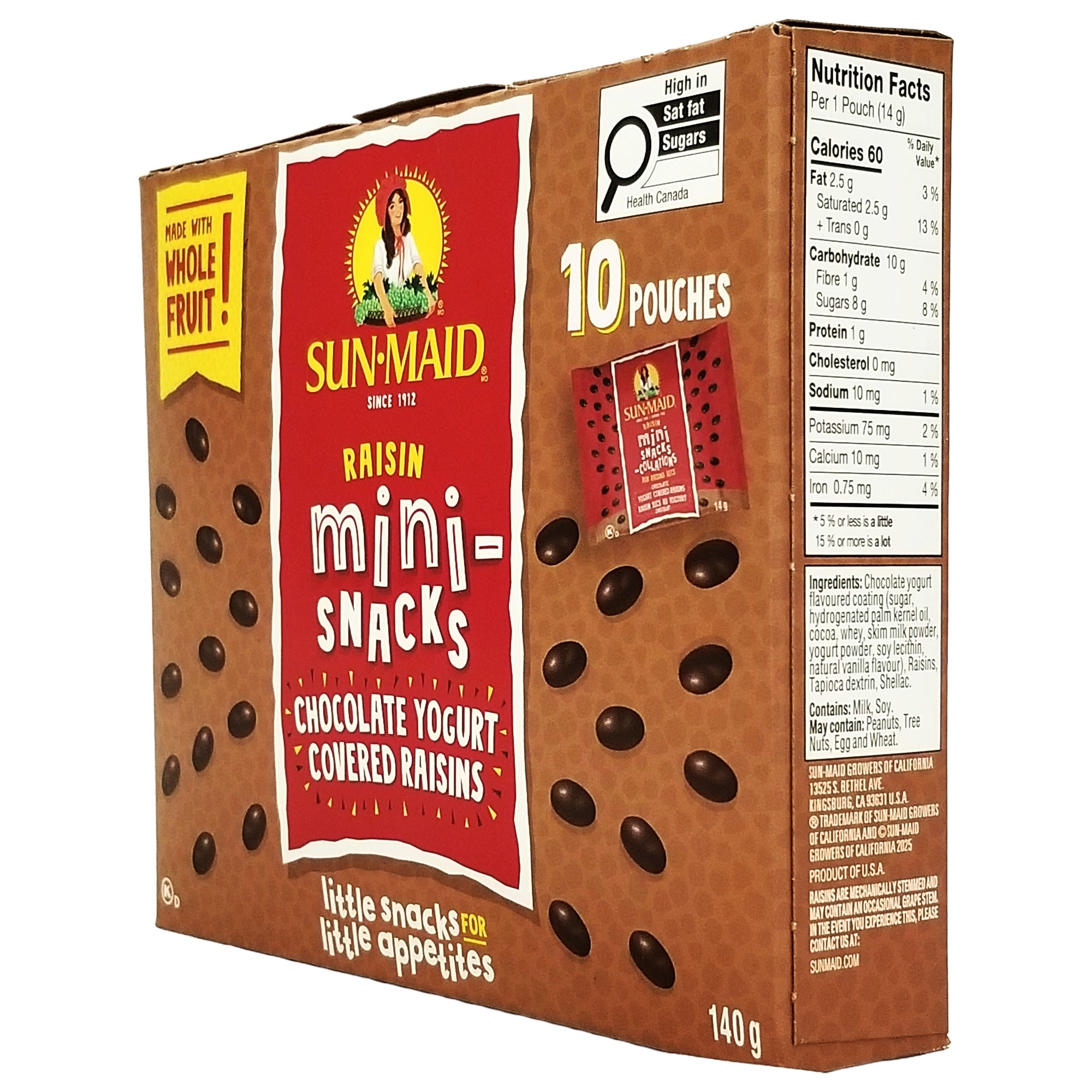 Sun-Maid Chocolate Yogurt Raisin Mini-Snacks – 10-Count Pouches, 140g (5 oz)