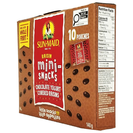 Sun-Maid Chocolate Yogurt Raisin Mini-Snacks – 10-Count Pouches, 140g (5 oz)