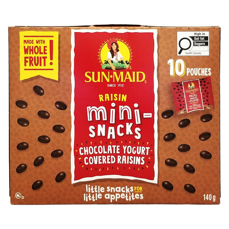Sun-Maid Chocolate Yogurt Raisin Mini-Snacks – 10-Count Pouches, 140g (5 oz)