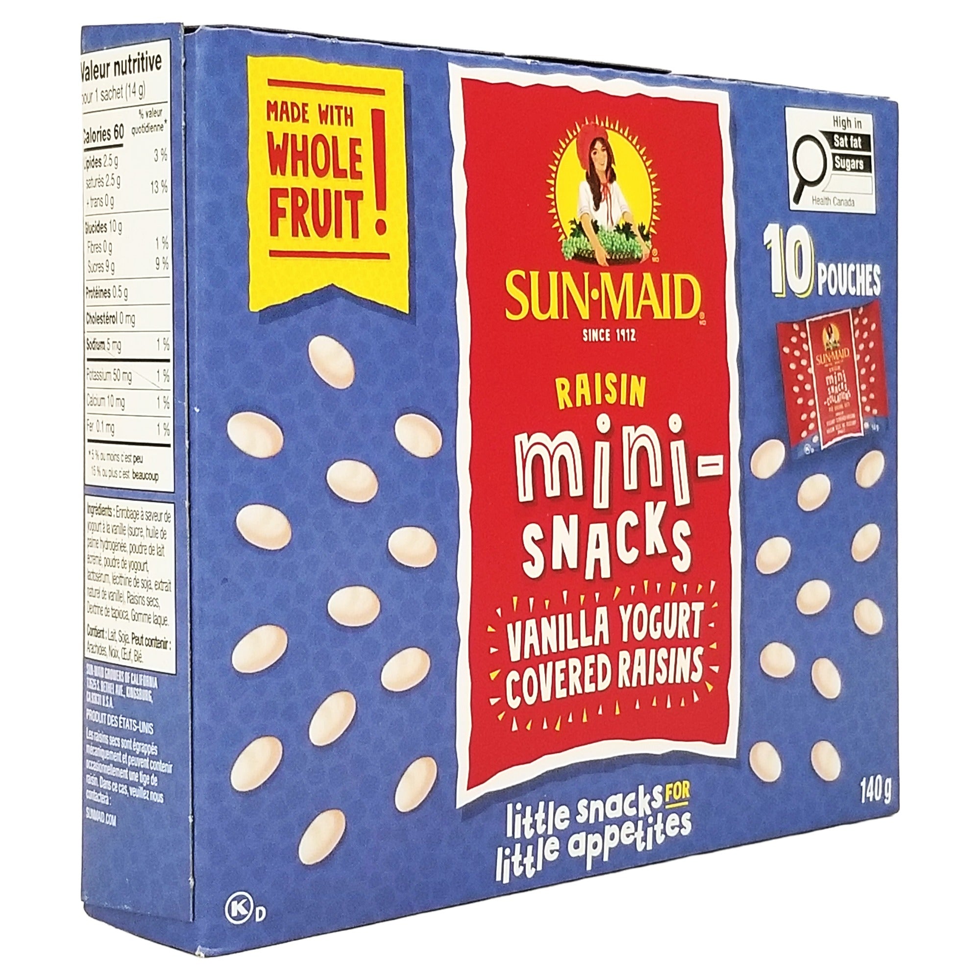 Sun-Maid Vanilla Yogurt Raisin Mini-Snacks – 10-Count Pouches, 140g (5 oz)