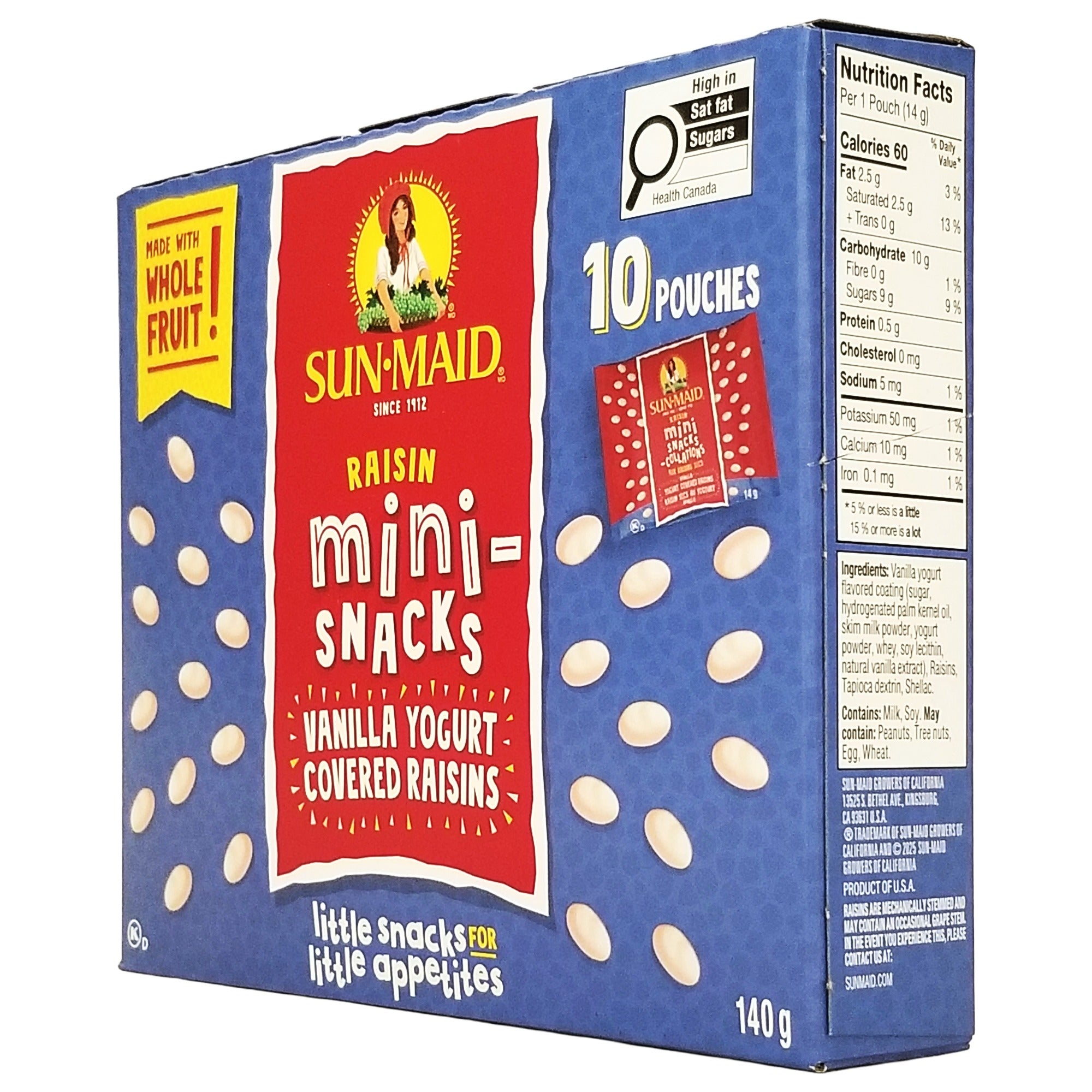 Sun-Maid Vanilla Yogurt Raisin Mini-Snacks – 10-Count Pouches, 140g (5 oz)