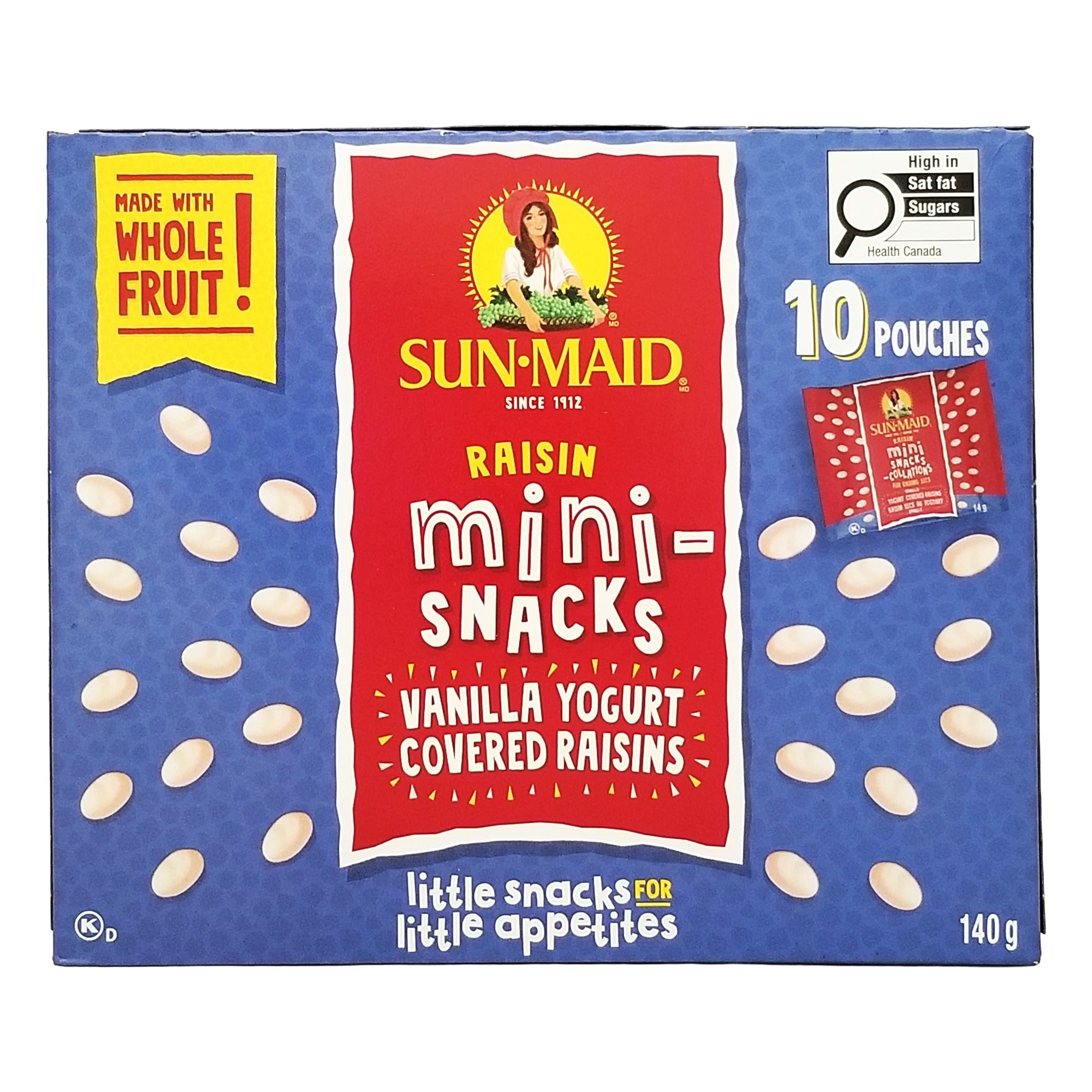 Sun-Maid Vanilla Yogurt Raisin Mini-Snacks – 10-Count Pouches, 140g (5 oz)