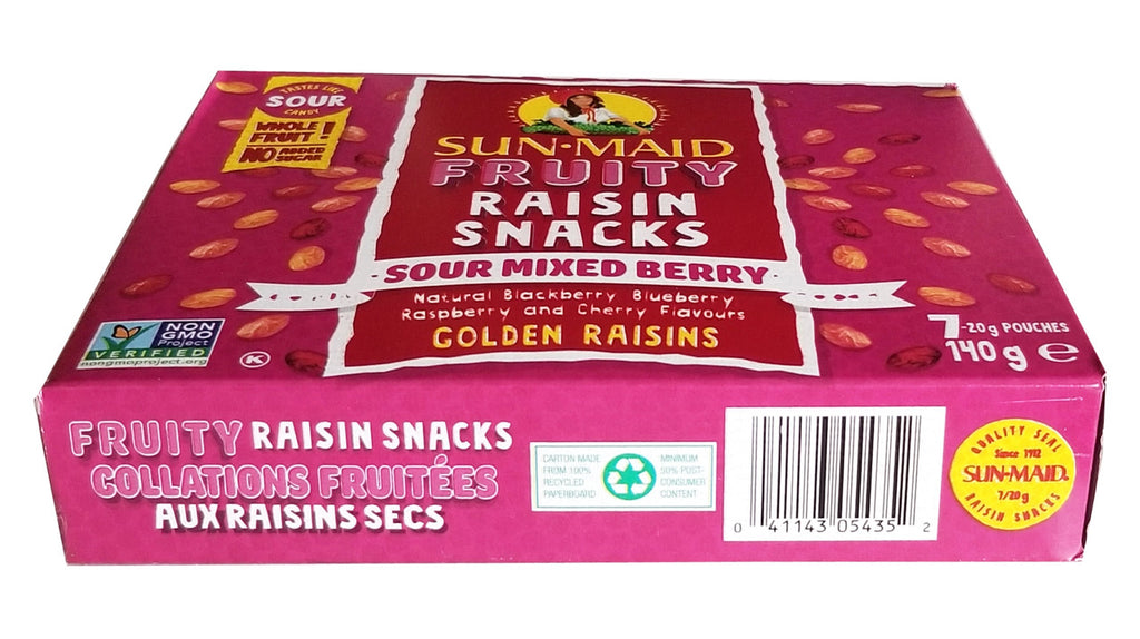 Sun-Maid Fruity Raisin Snacks, Sour Mixed Berry, 140g/5 oz. Box {Imported from Canada}