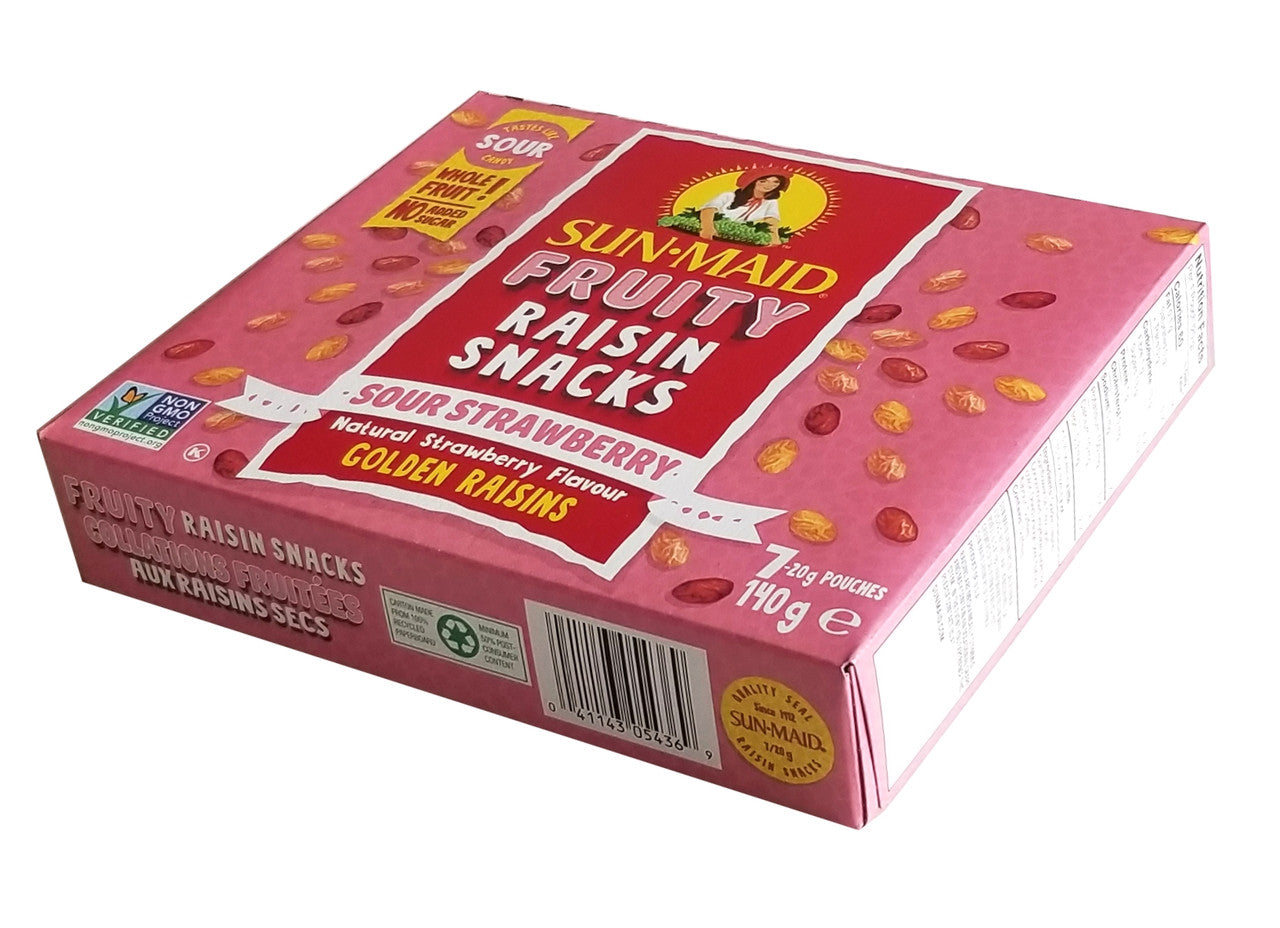Sun-Maid Fruity Raisin Snacks, Sour Strawberry, 140g/5 oz. Box {Imported from Canada}