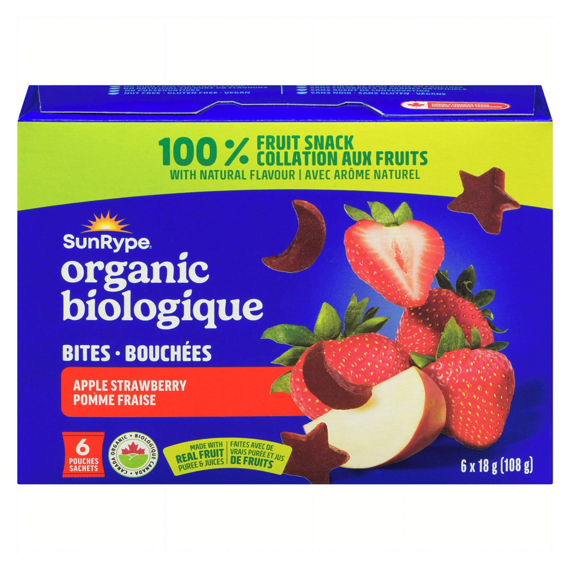 SunRype Organic Fruit Bites Apple Strawberry 6x18g Pouches