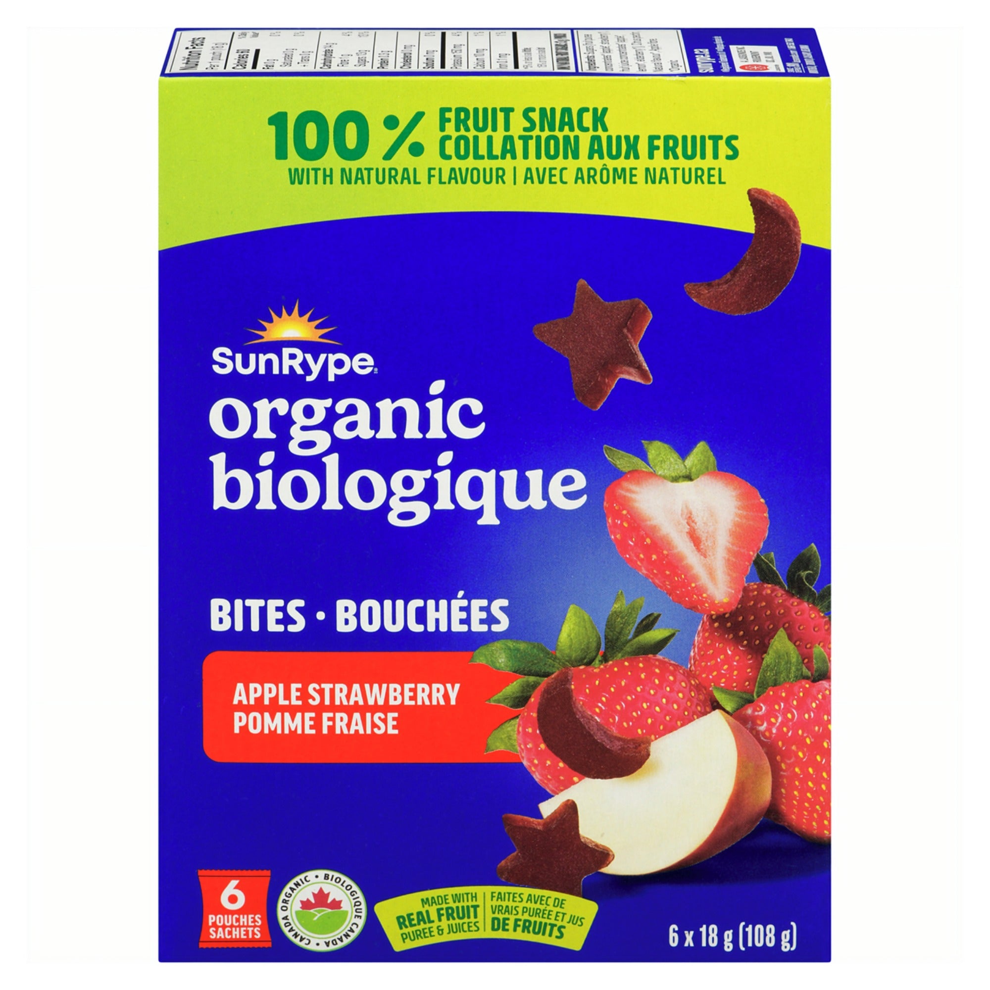 SunRype Organic Fruit Bites Apple Strawberry 6x18g Pouches