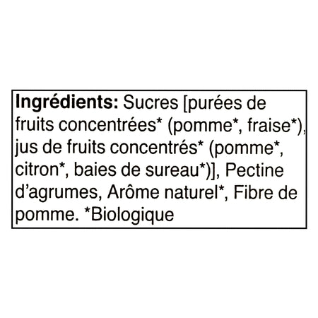 SunRype Organic Fruit Bites Apple Strawberry 6x18g ingredients label — 100% organic fruit