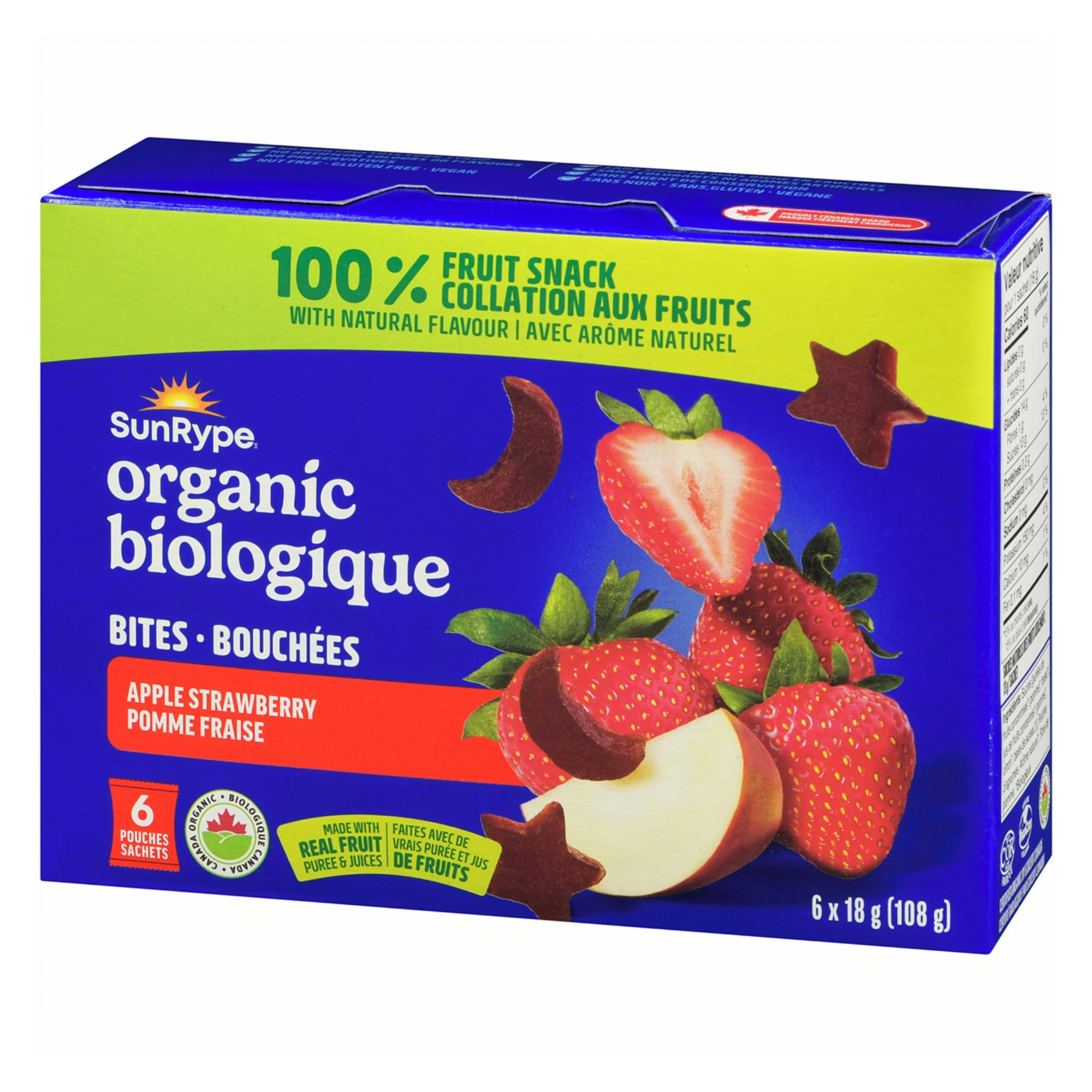 SunRype Organic Fruit Bites Apple Strawberry 6x18g Pouches