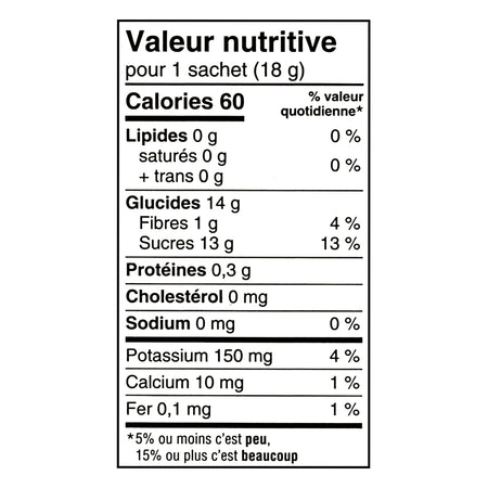 SunRype Organic Fruit Bites Apple Strawberry 6x18g nutrition facts label