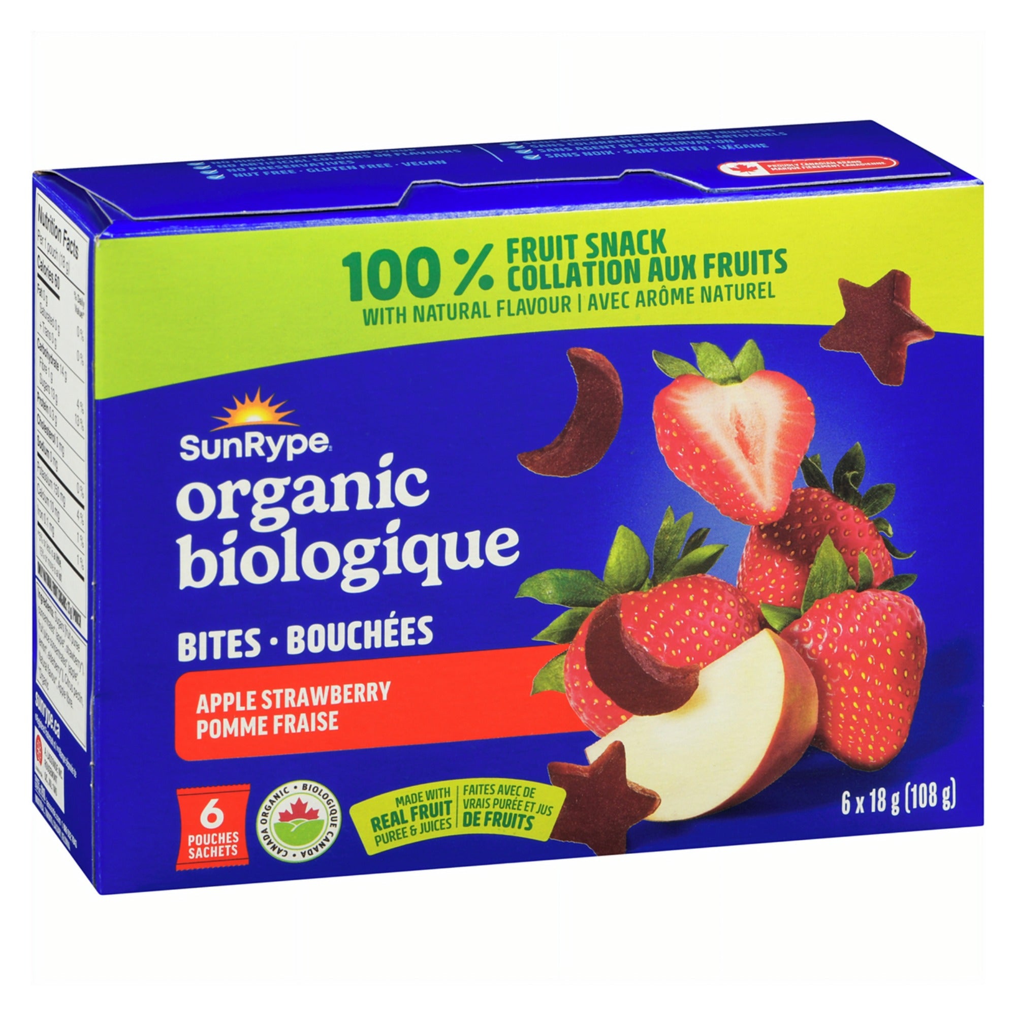 SunRype Organic Fruit Bites Apple Strawberry 6x18g Pouches