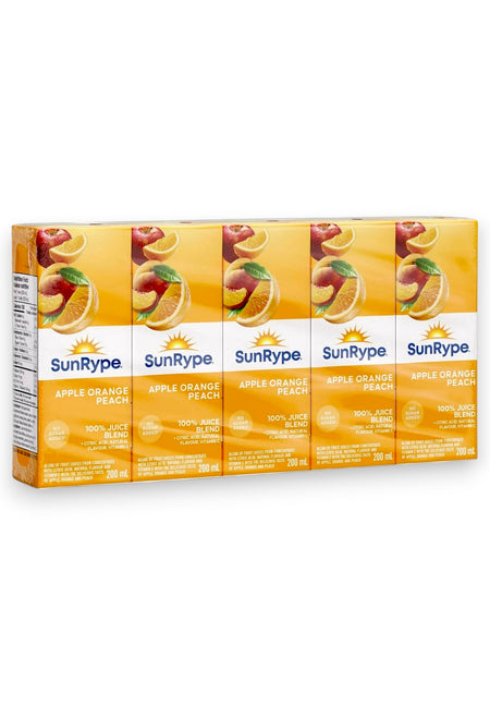 SunRype Apple Orange Peach Juice Boxes Perfect for On-The-Go, 5x200ml, 1L/3.8 fl. oz. - Front Of Pack