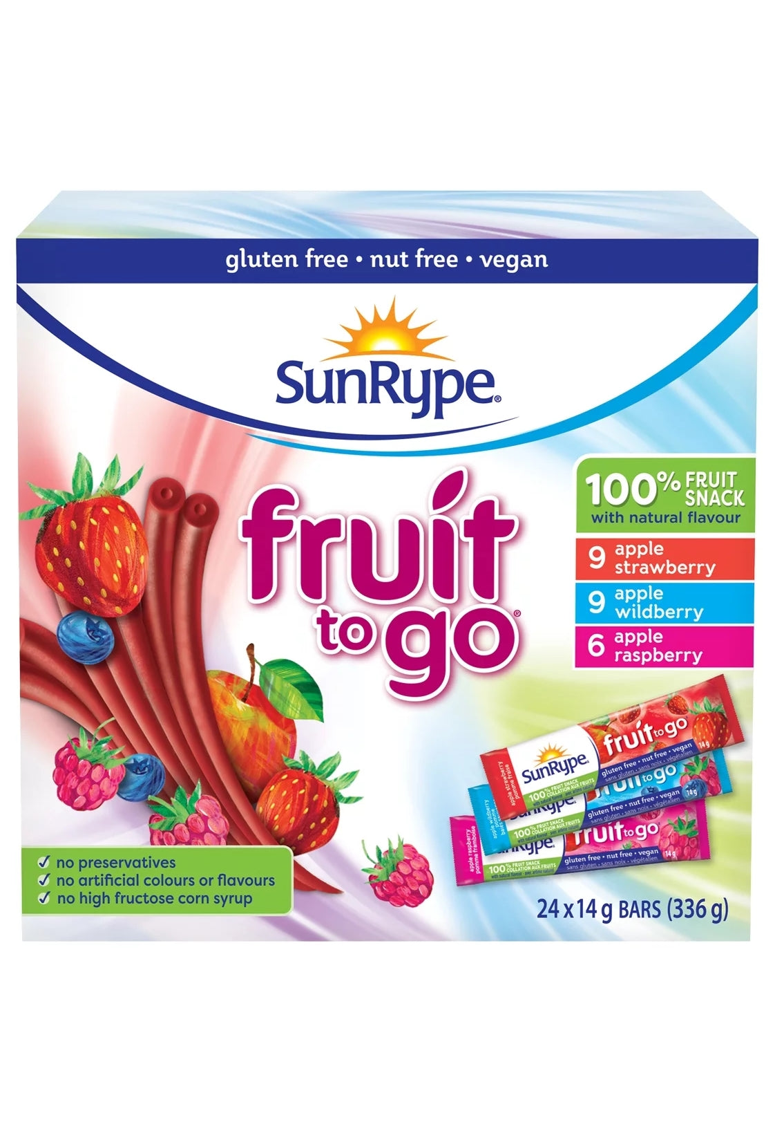 SunRype Fruit to Go Fruit Bars, 3 Flavors, 24x14g/0.5 oz. Bars, 336g/12 oz. Box {Imported from Canada}
