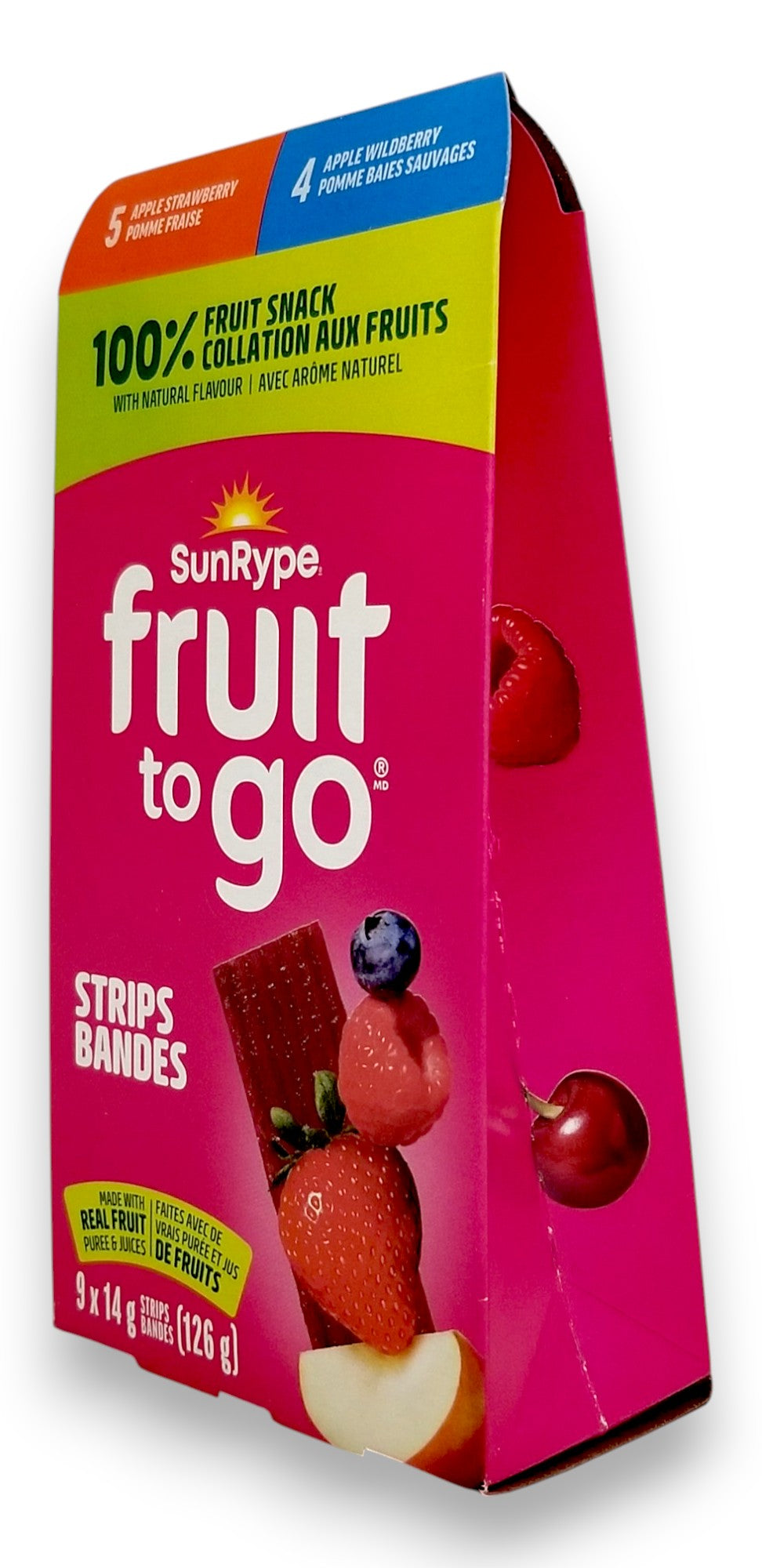 SunRype Fruit to Go Fruit Bars, Apple Strawberry & Apple Wildberry Flavors, 9x14g, 126g/4.4 oz. - Left Side