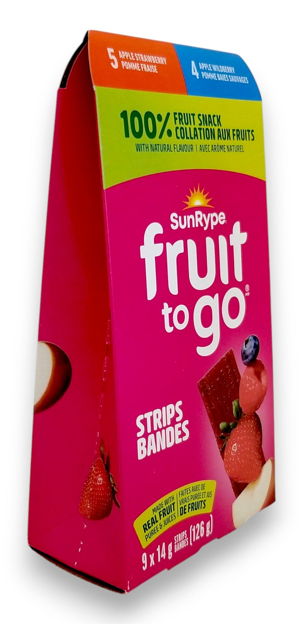 SunRype Fruit to Go Fruit Bars, Apple Strawberry & Apple Wildberry Flavors, 9x14g, 126g/4.4 oz. - Right Side